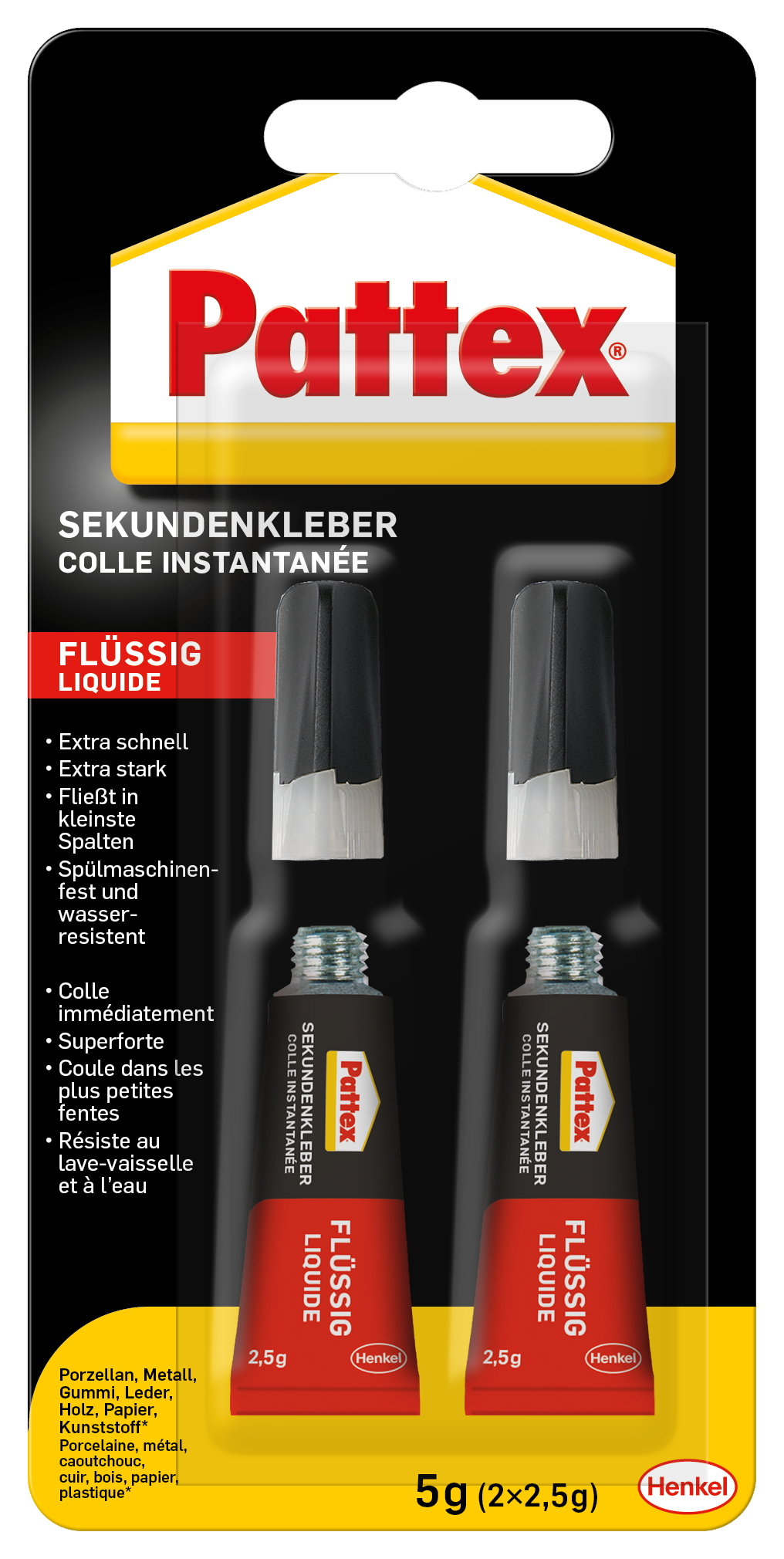 Pattex Sekundenkleber flüssig, 2 x 2,5 g