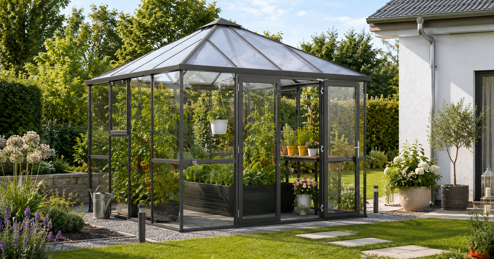 KGT GWH-Pavillon "PaviLux", 3 x 3 m, anthrazit-grau, ESG + HKP