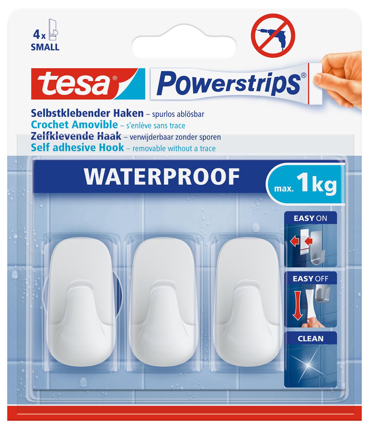 tesa Powerstrips Selbstklebeneder Haken Waterproof Small, Plastik, weiß