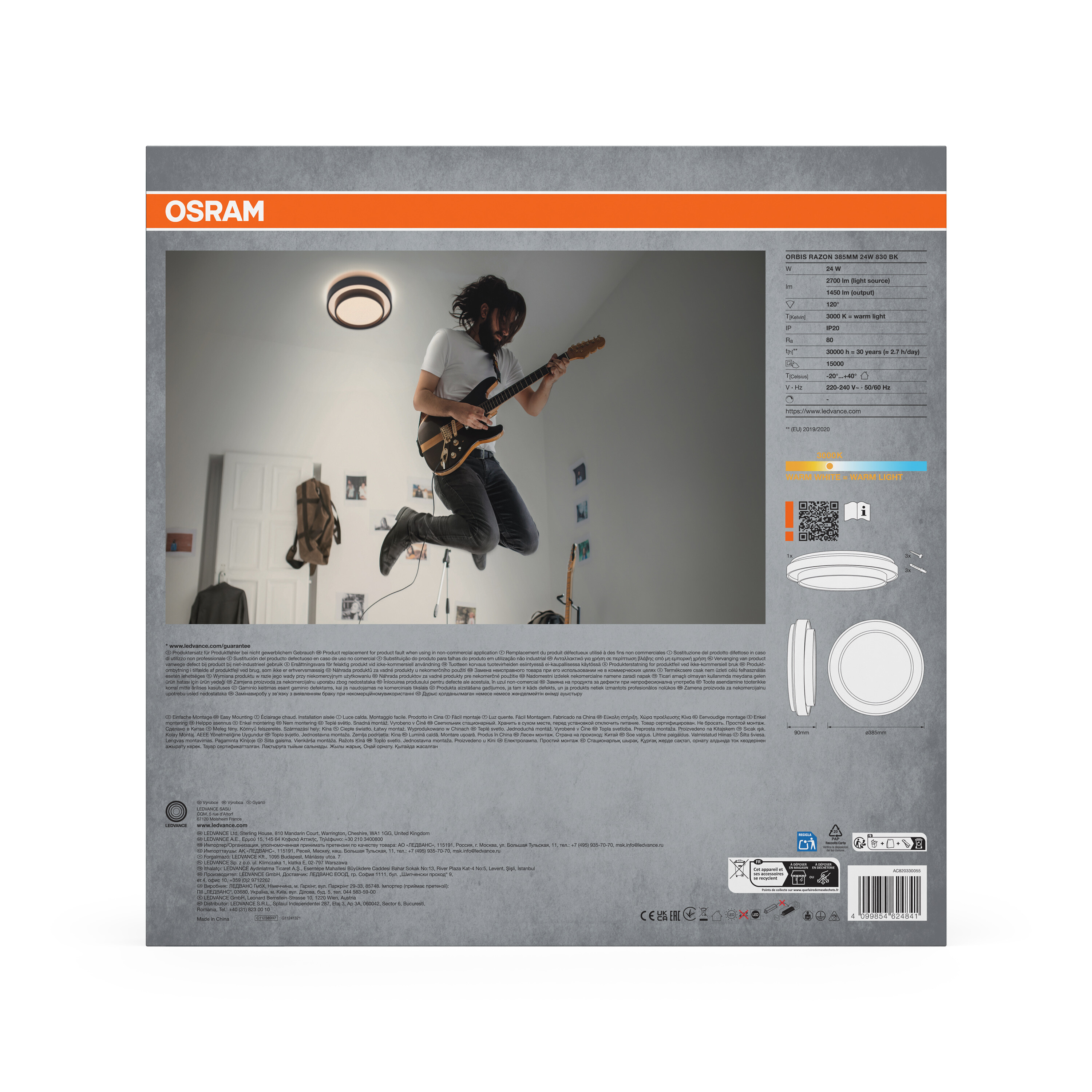 Osram Led Deckenleuchte "Orbis Razon", 385 mm, 24W, 830, schwarz