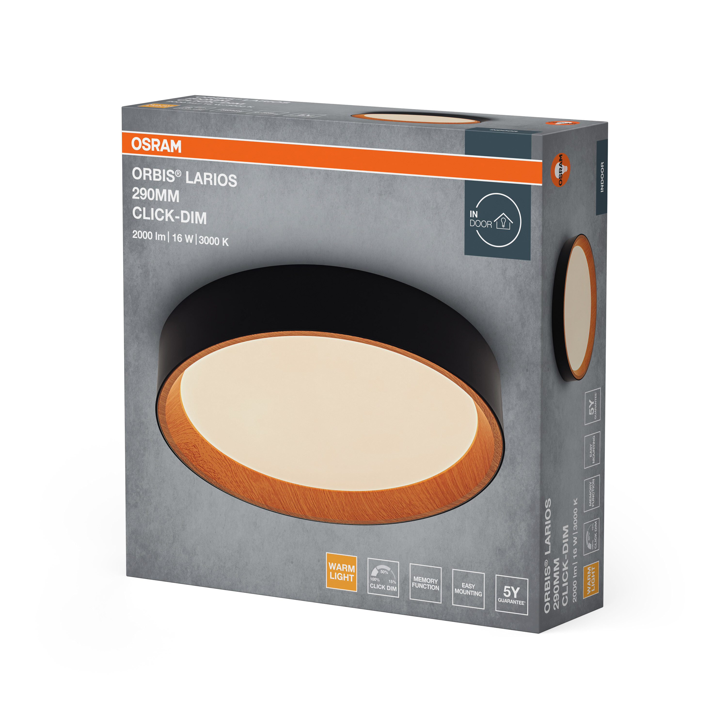 Osram Led Deckenleuchte "Orbis Larios", 290 mm, 16W, 830, Holzdekor/schwarz