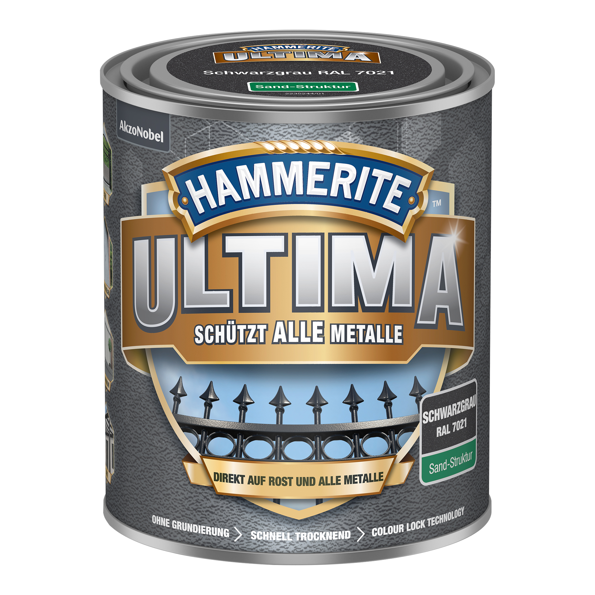 Hammerite Metallschutzlack Ultima Sandstruktur, schwarzgrau, RAL7021, 750 ml Hammerite Metallschutzlack Ultima Sandstruktur, schwarzgrau, RAL7021, 750 ml