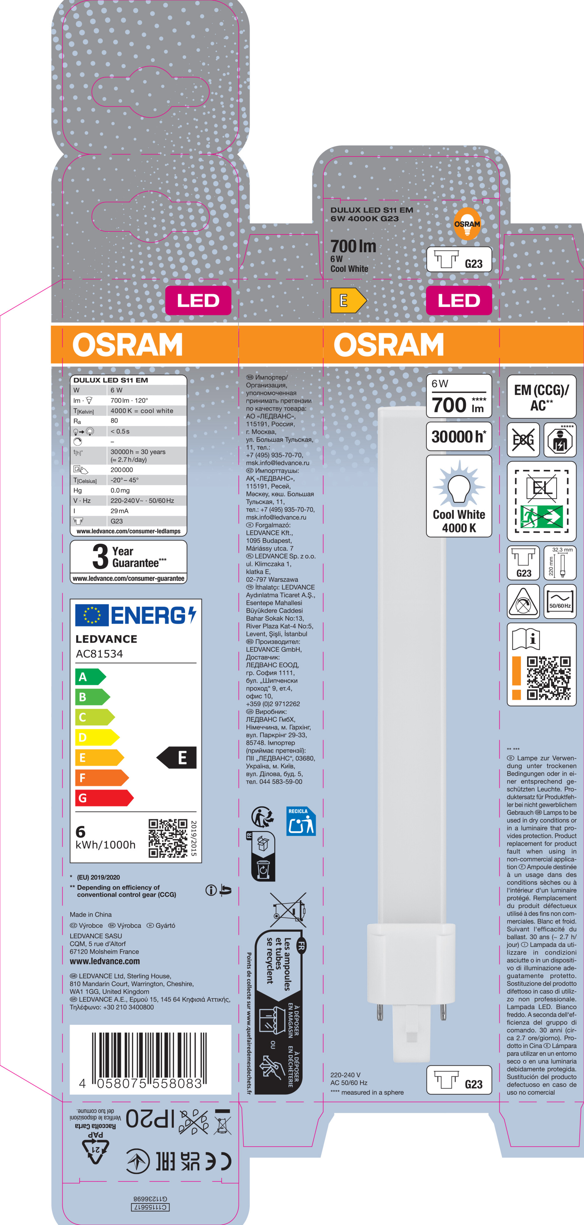 Osram DULUX LED Röhre, 23,4 cm, kaltweiß