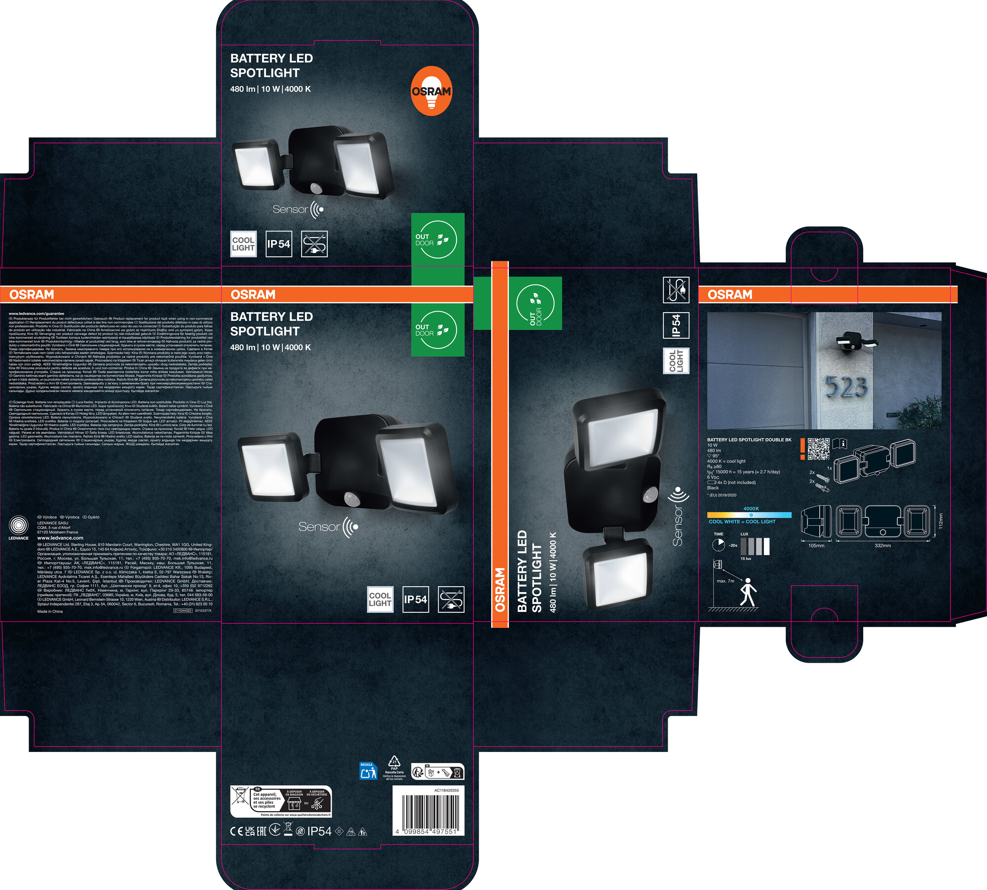 Osram LED Außenleuchte Battery Double, 10W, schwarz