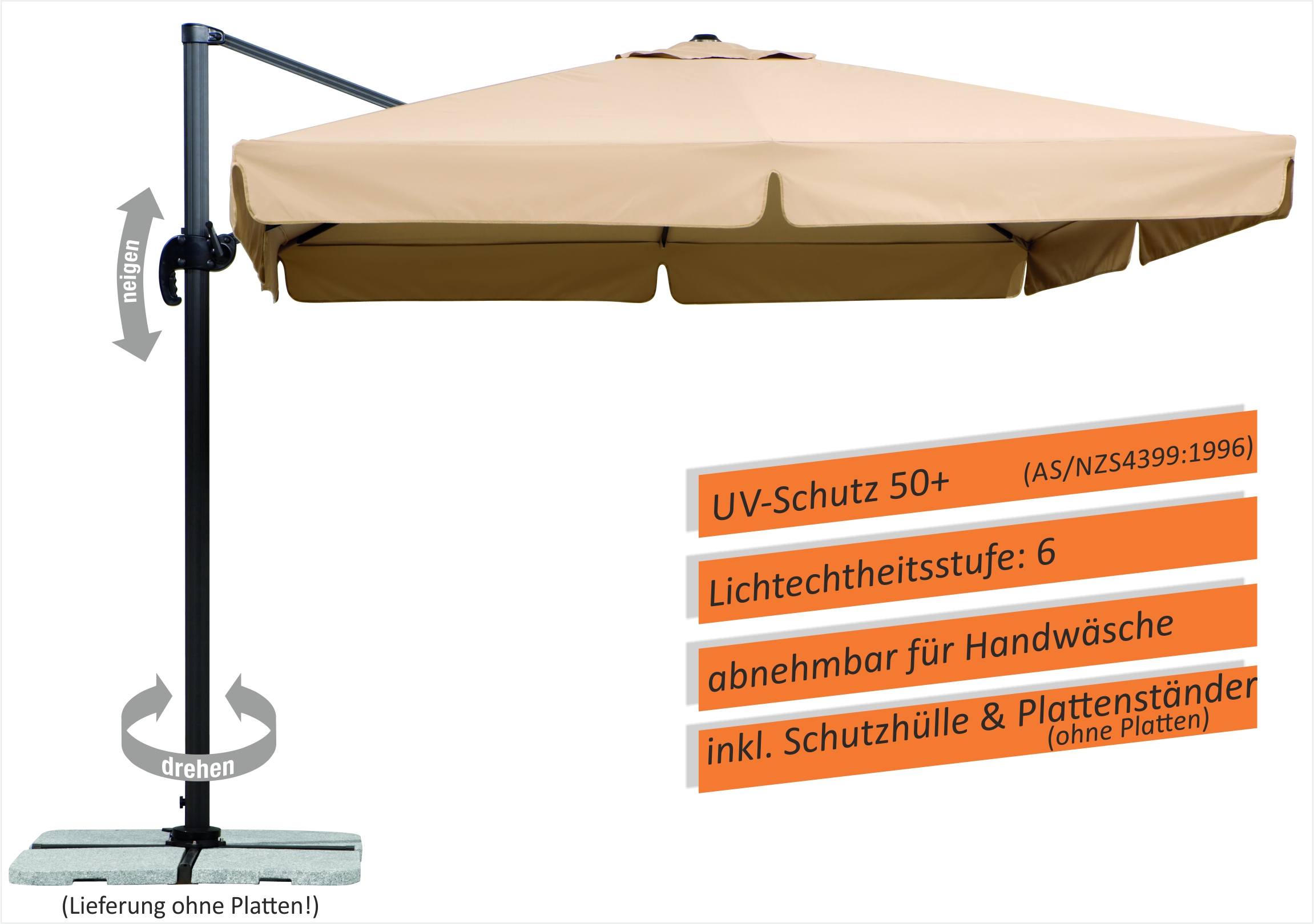 Schneider Schirm Rhodos 300X300cm Natur