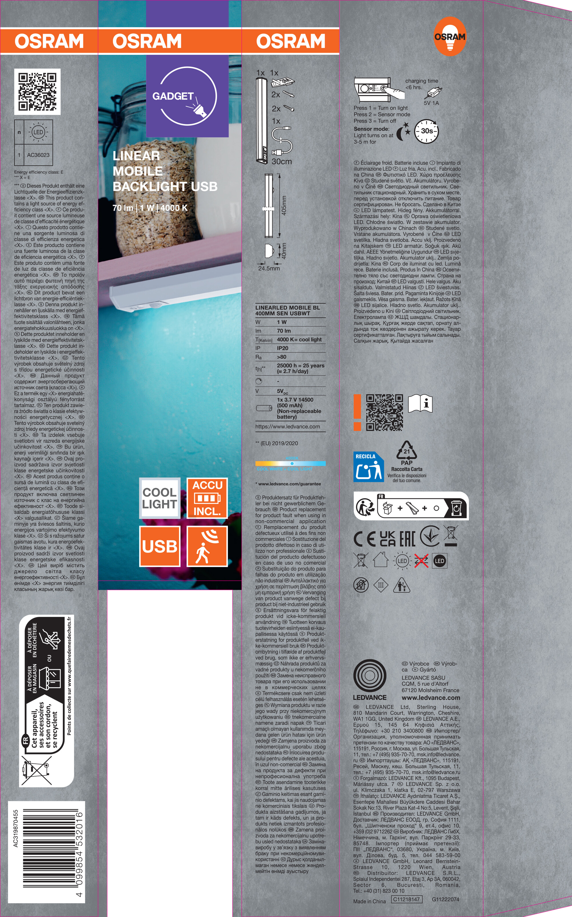 Osram Unterbauleuchte "Linear LED Mobile Backlight", sensor, 400 mm