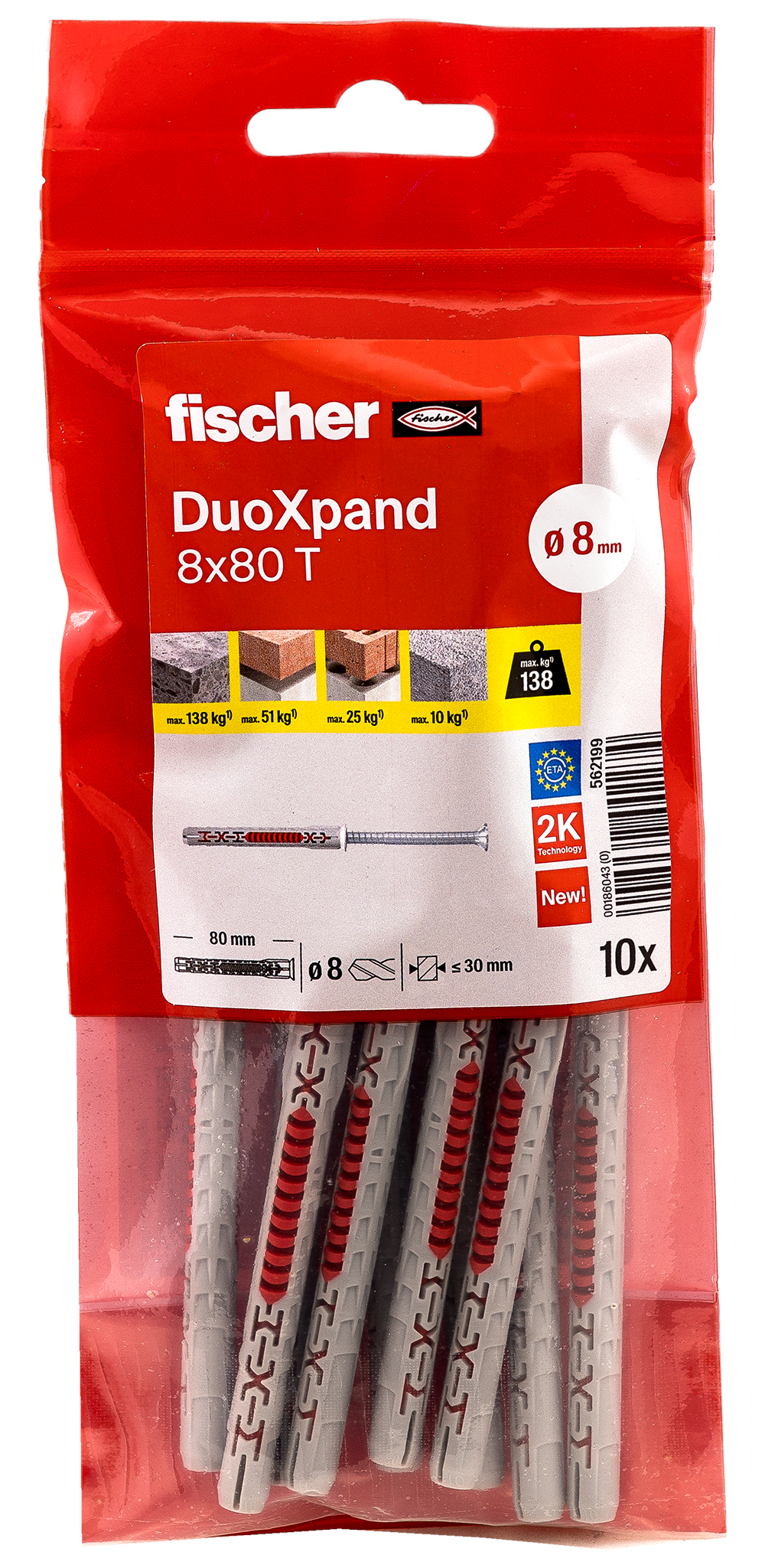 fischer Langschaftdübel DuoXpand 8 x 80 T B (10) fischer Langschaftdübel DuoXpand 8 x 80 T B (10)