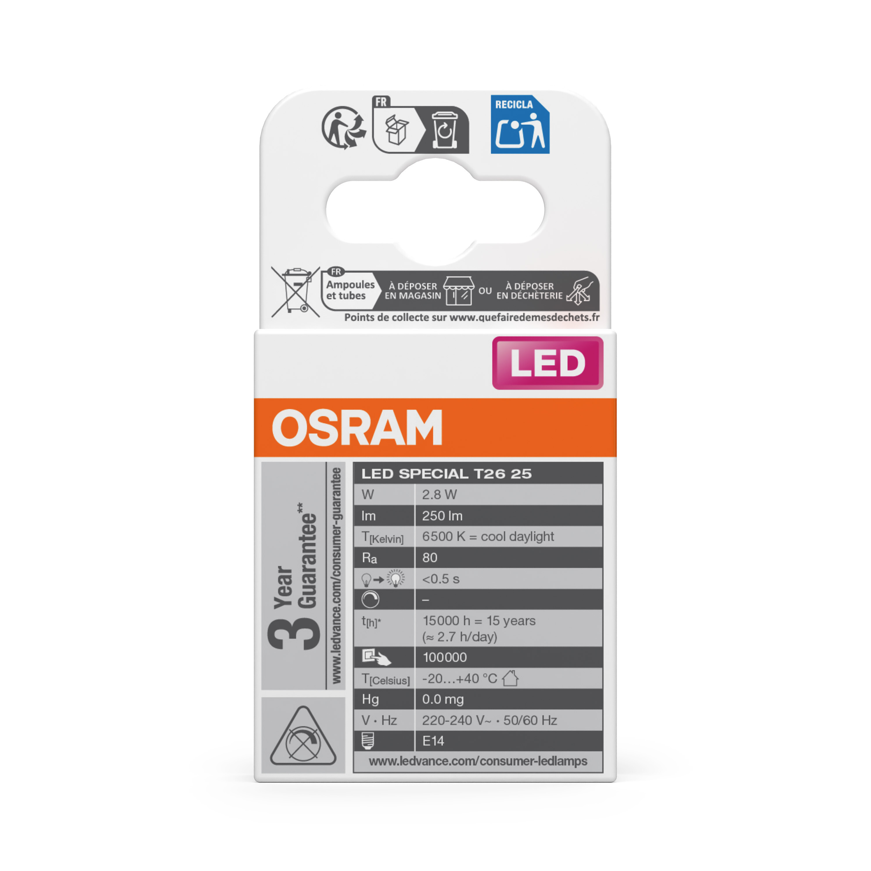 Osram LED Lampe, kaltes Tageslicht, klar, E14