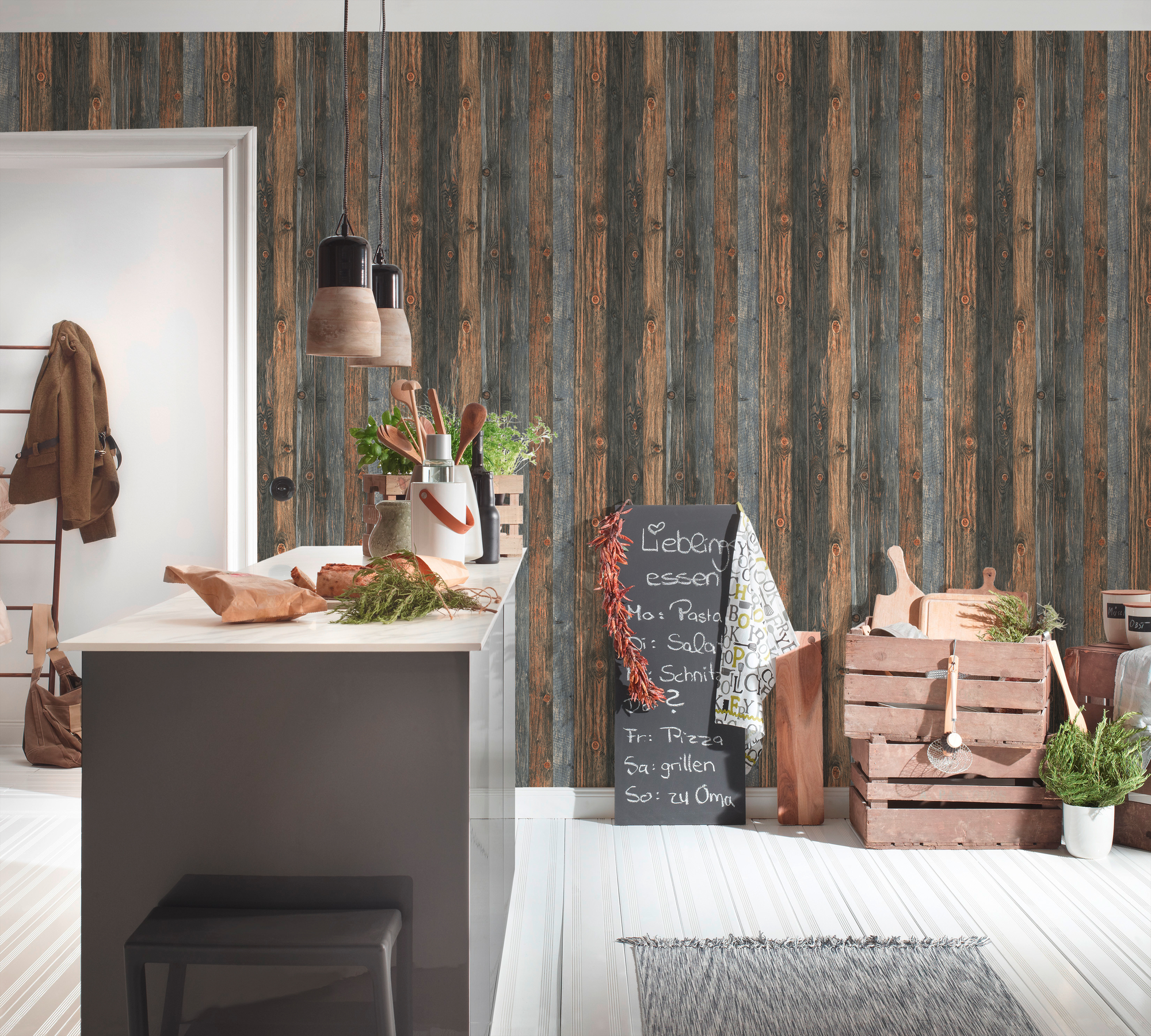 A.S. Création Vliestapete, holzoptik braun blau – rustikale holzpaneel tapete im vintage-stil