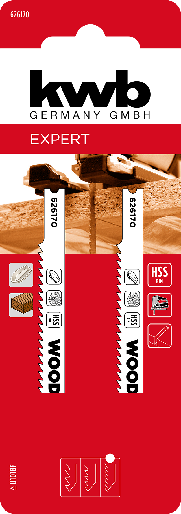 kwb HSS-BiM-Stichsägeblätter mit U-Schaft für Hartholz und GFK-Kunststoffe, fein, 100 mm kwb HSS-BiM-Stichsägeblätter mit U-Schaft für Hartholz und GFK-Kunststoffe, fein, 100 mm