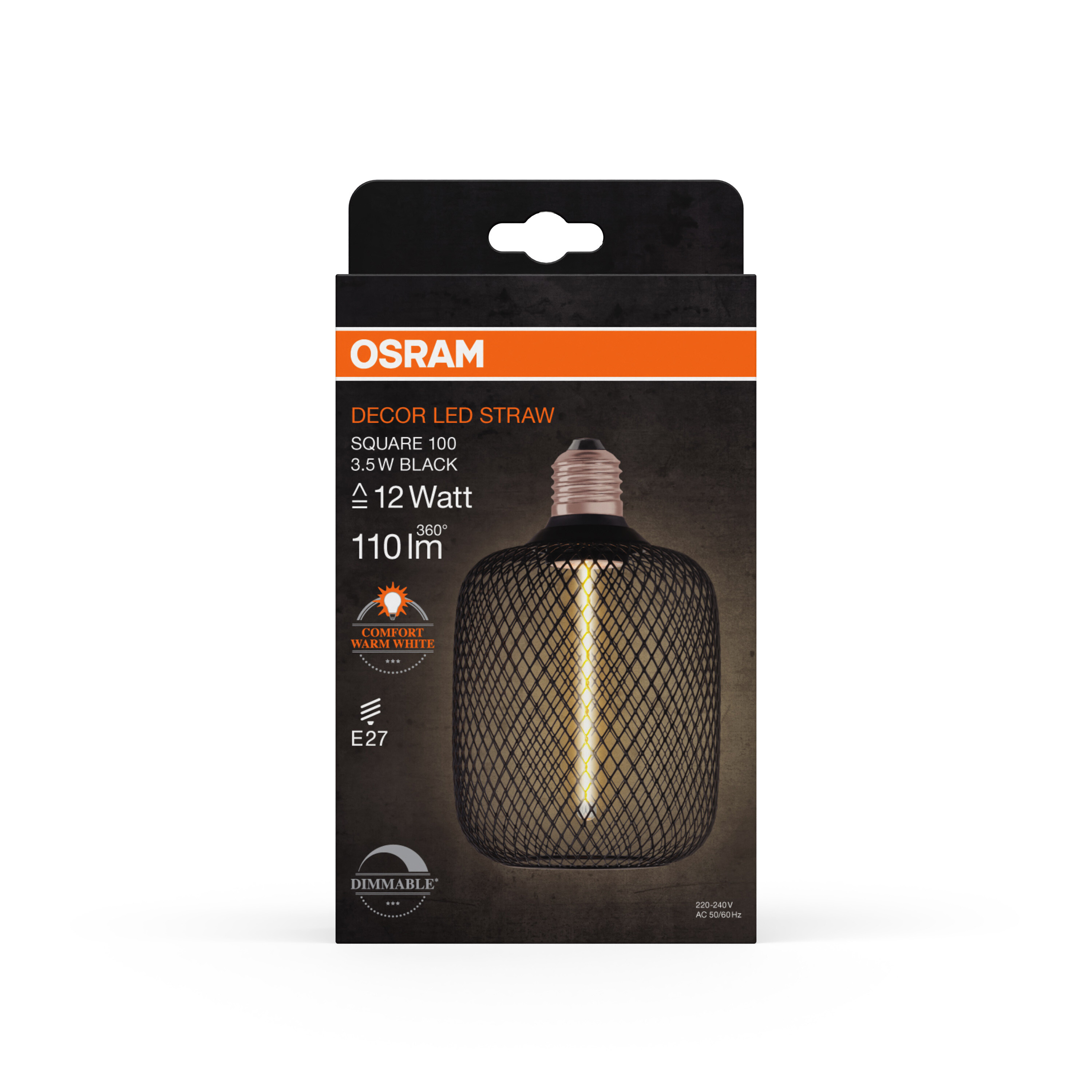 Osram LED Leuchte Quadrat, schwarz, warmweiß, E27