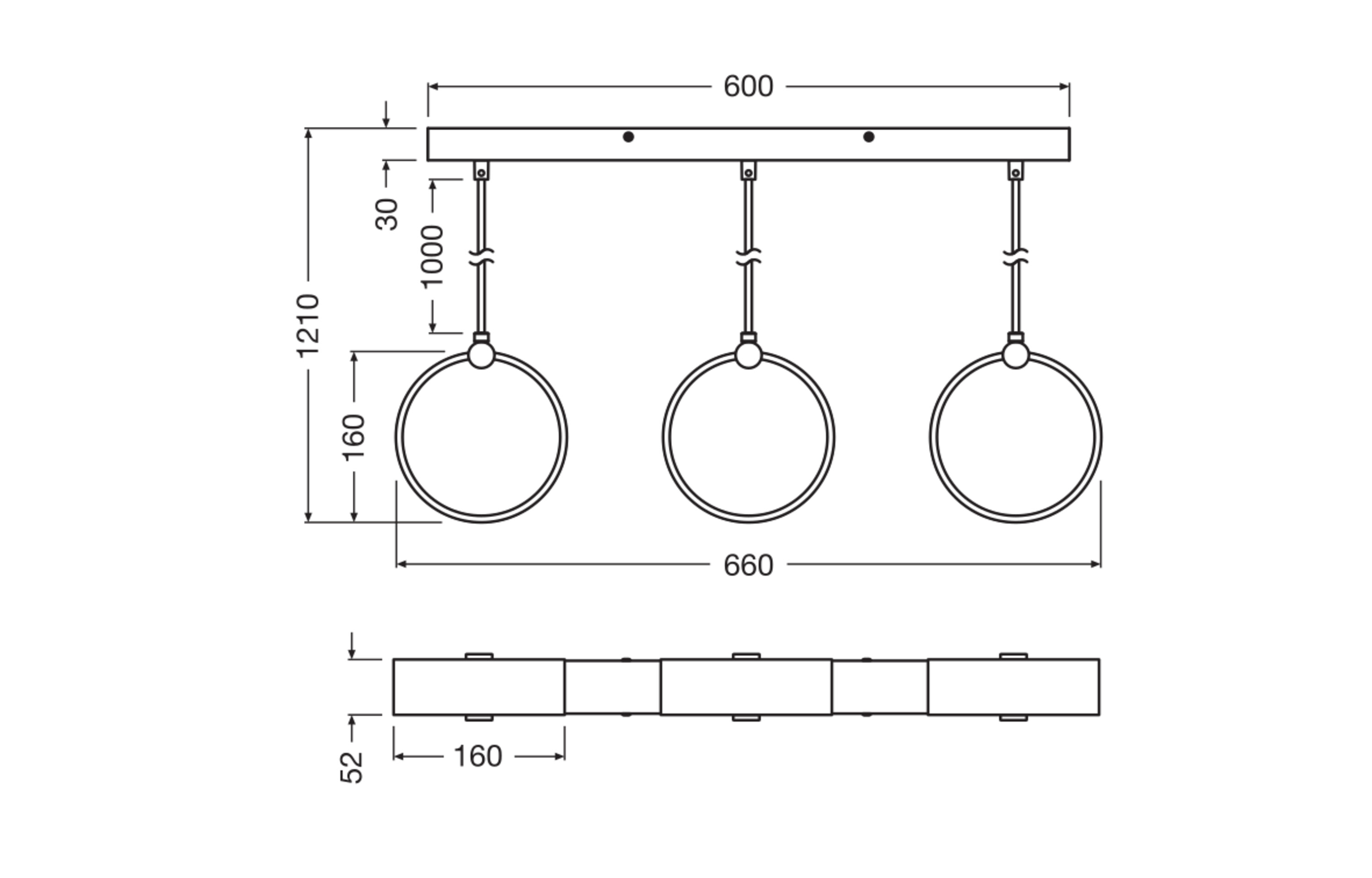Osram Decor Runde Pendelleuchte, 3 Pendel, 20W, schwarz