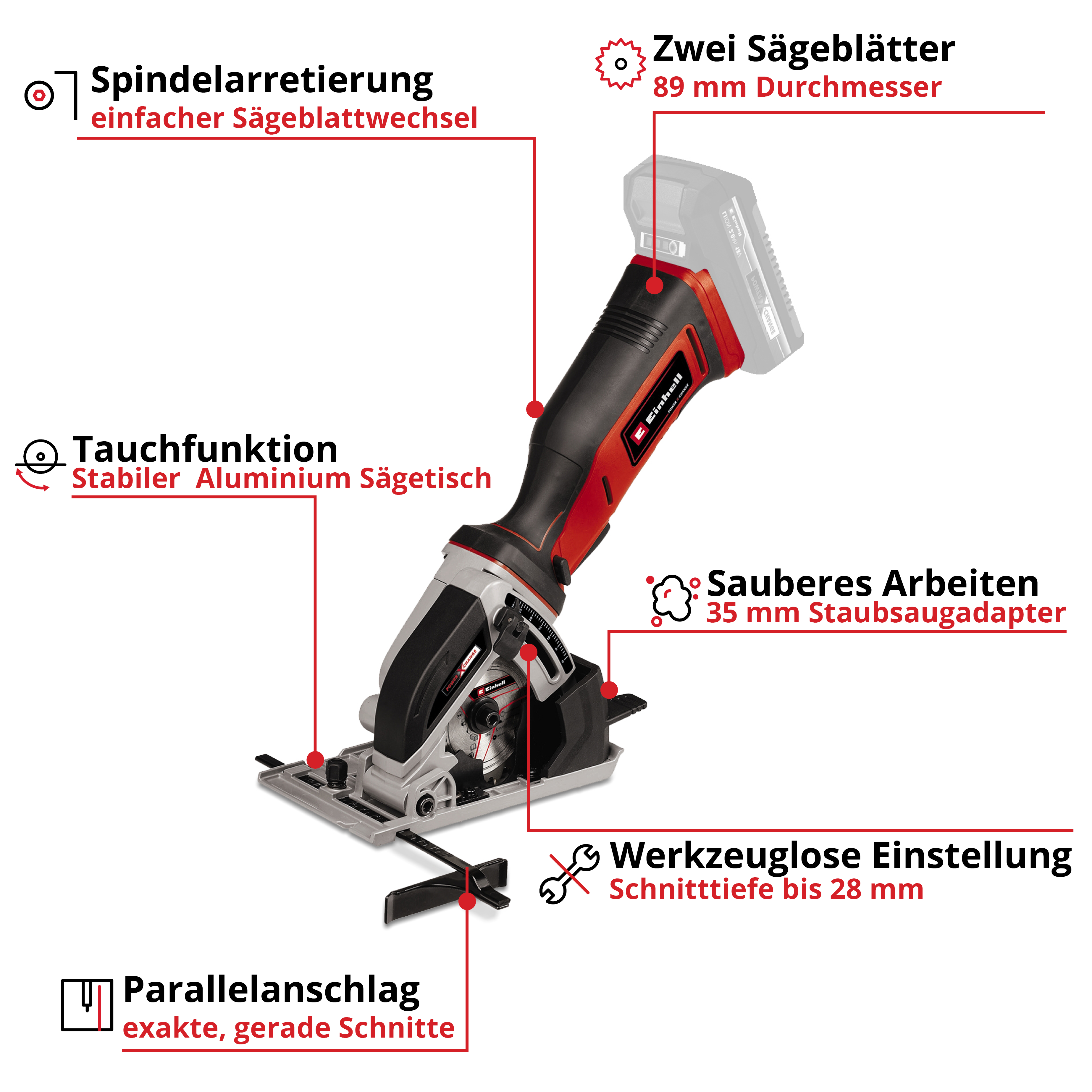 Einhell Akku-Mini-Handkreissäge TE-CS 18/89 Li - Solo