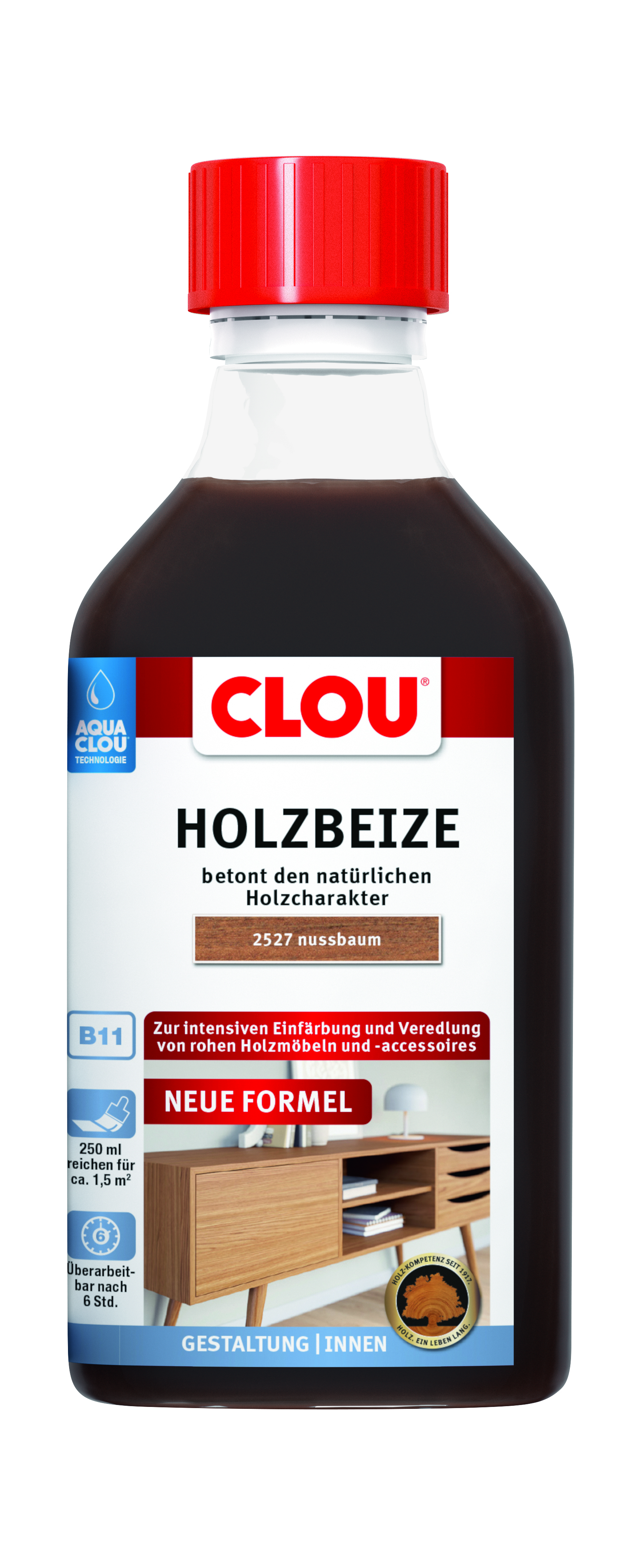 AQUA CLOU® Holzbeize Nr. 2527 Nussbaum, 250 ml