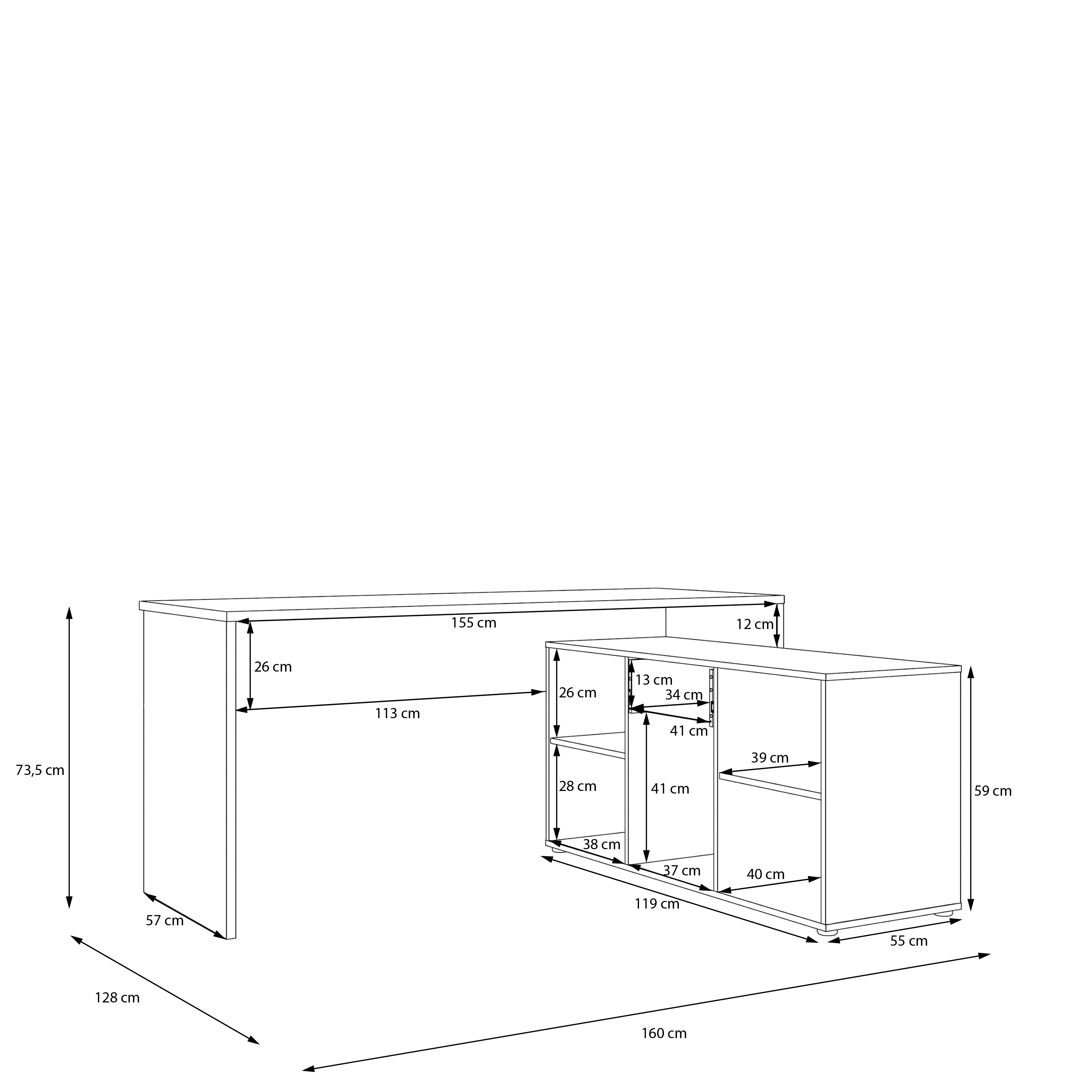 Forte Eckschreibtisch Coco, weiß/artisan