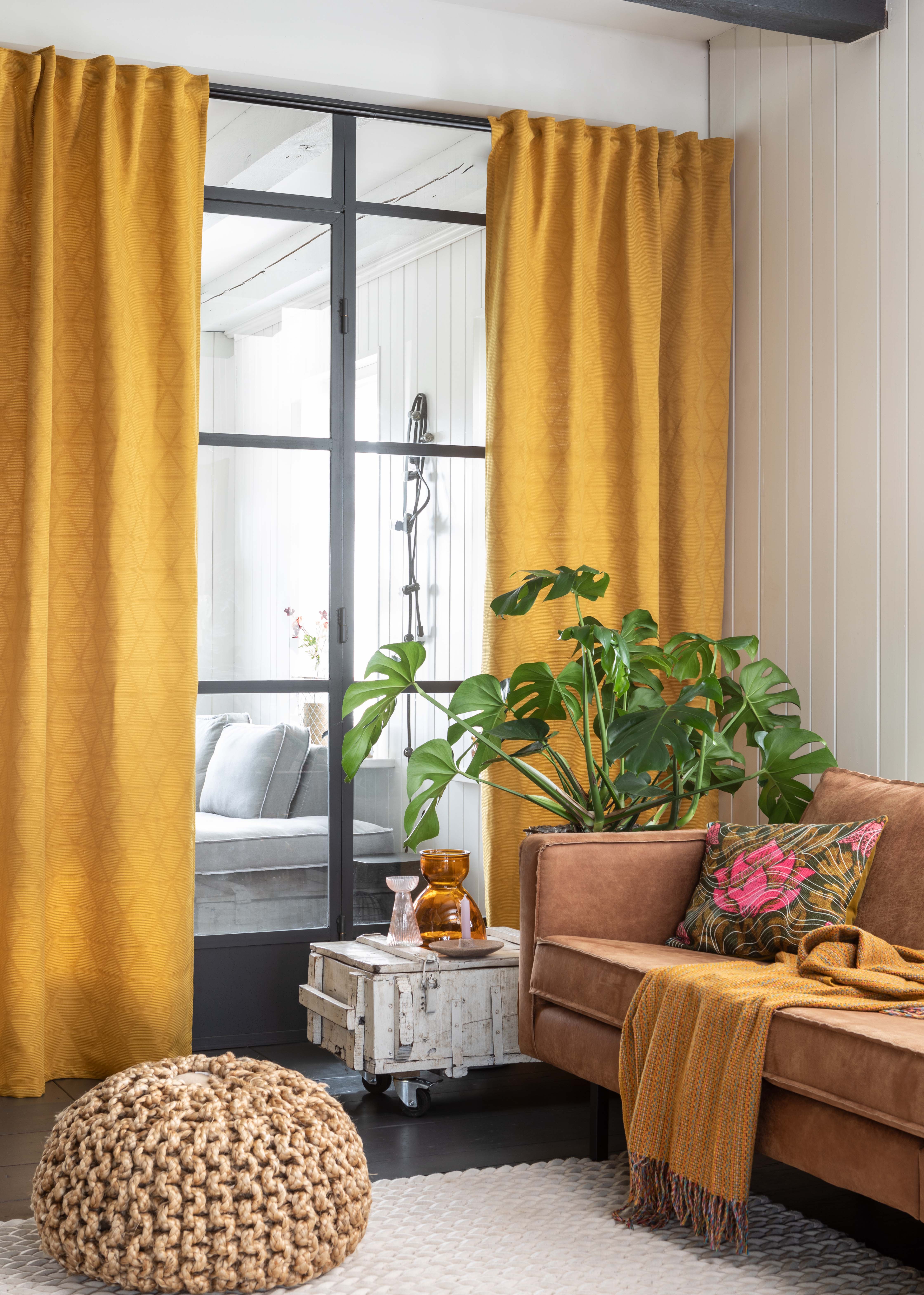 Elbersdrucke Jacquard-Vorhang Sunny 02, Gelb-Curry, 140 x 255 cm
