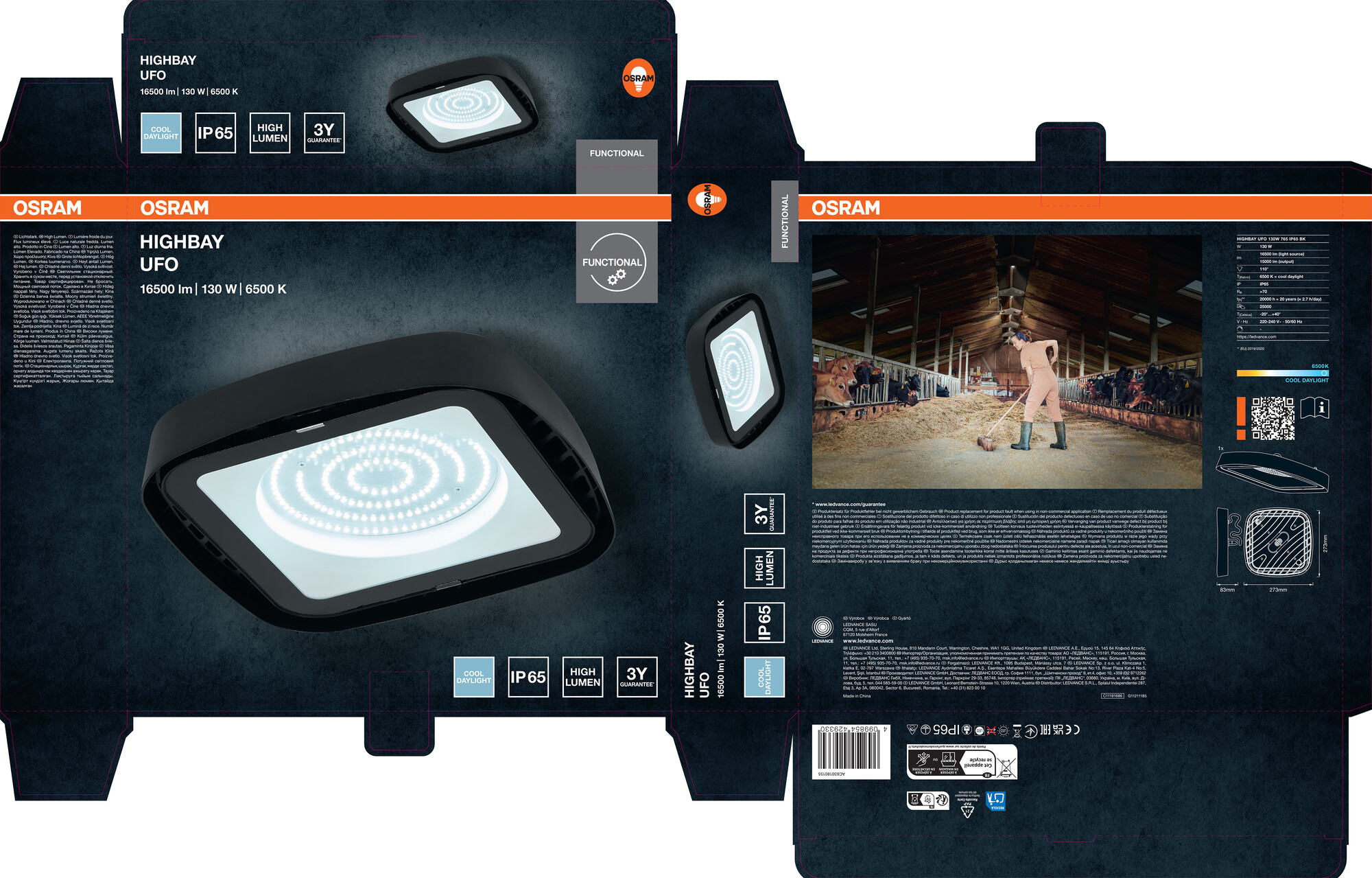 Osram Highbay Ufo Deckenleuchte, 130W, IP65, schwarz