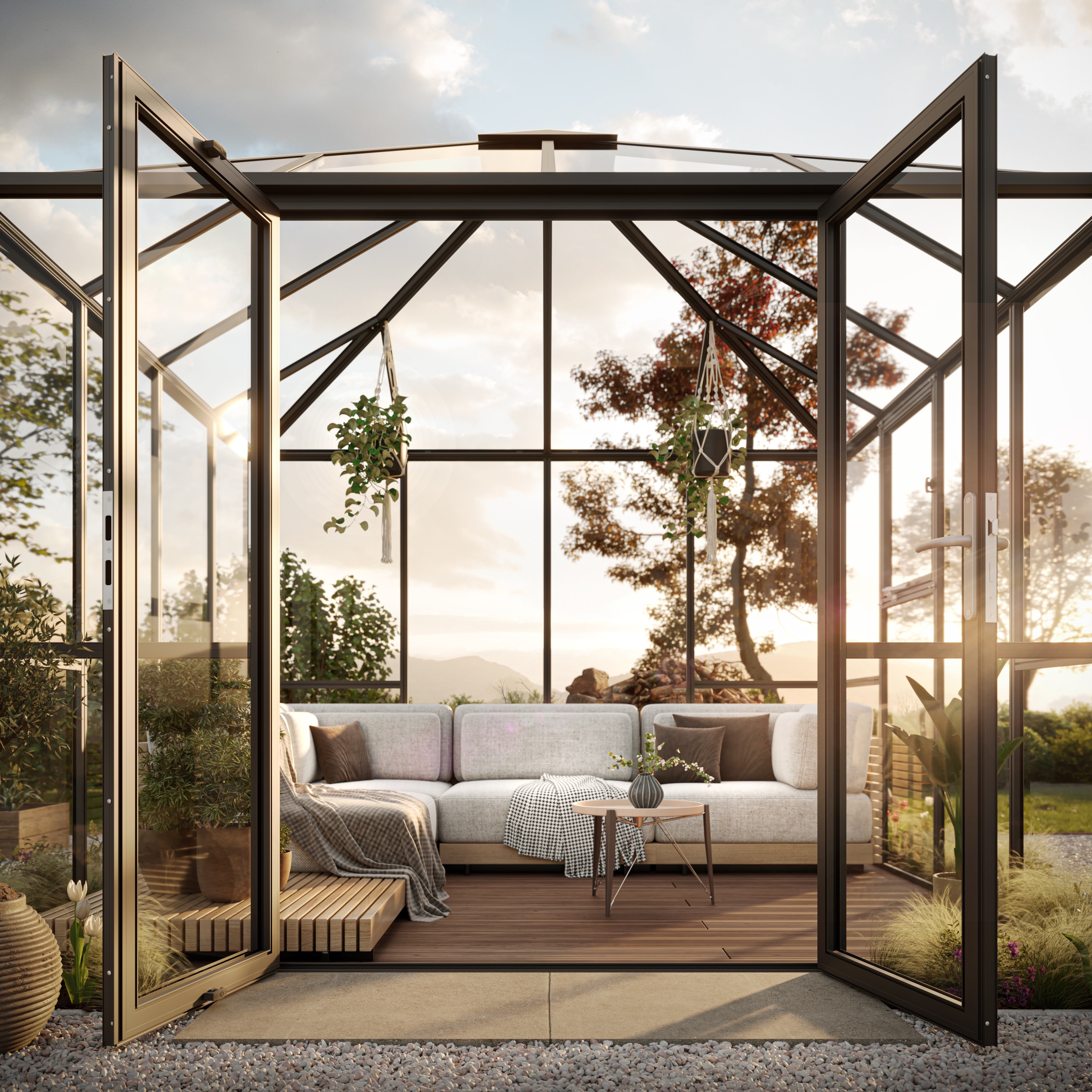 KGT GWH-Pavillon "PaviLux", 3 x 3 m, anthrazit-grau, ESG komplett