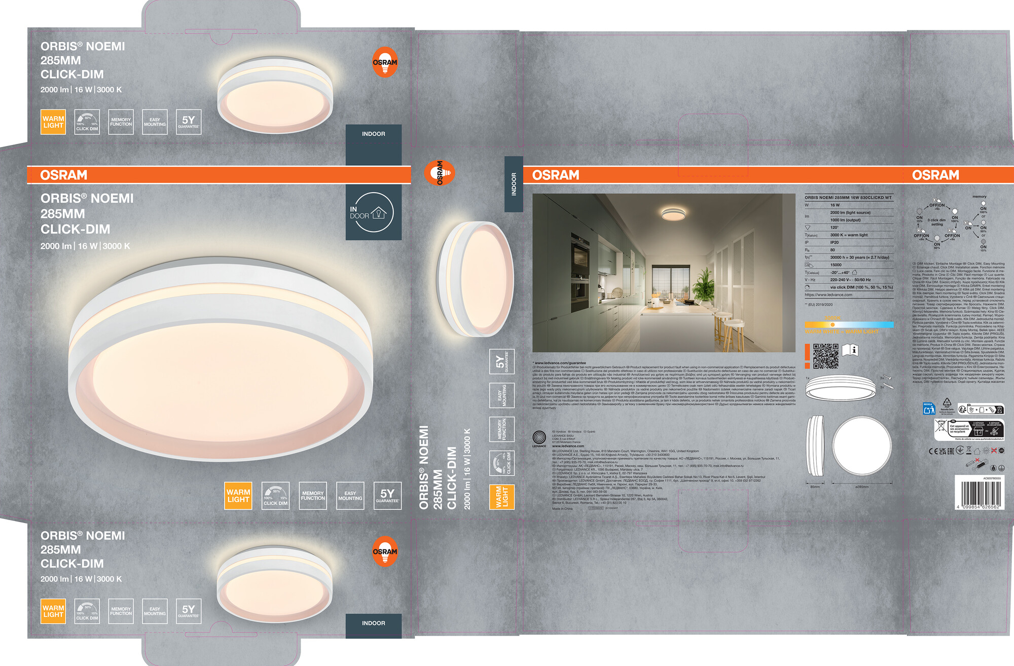 Osram Led Deckenleuchte "Orbis Noemi", 285 mm, 16W, 830, weiß