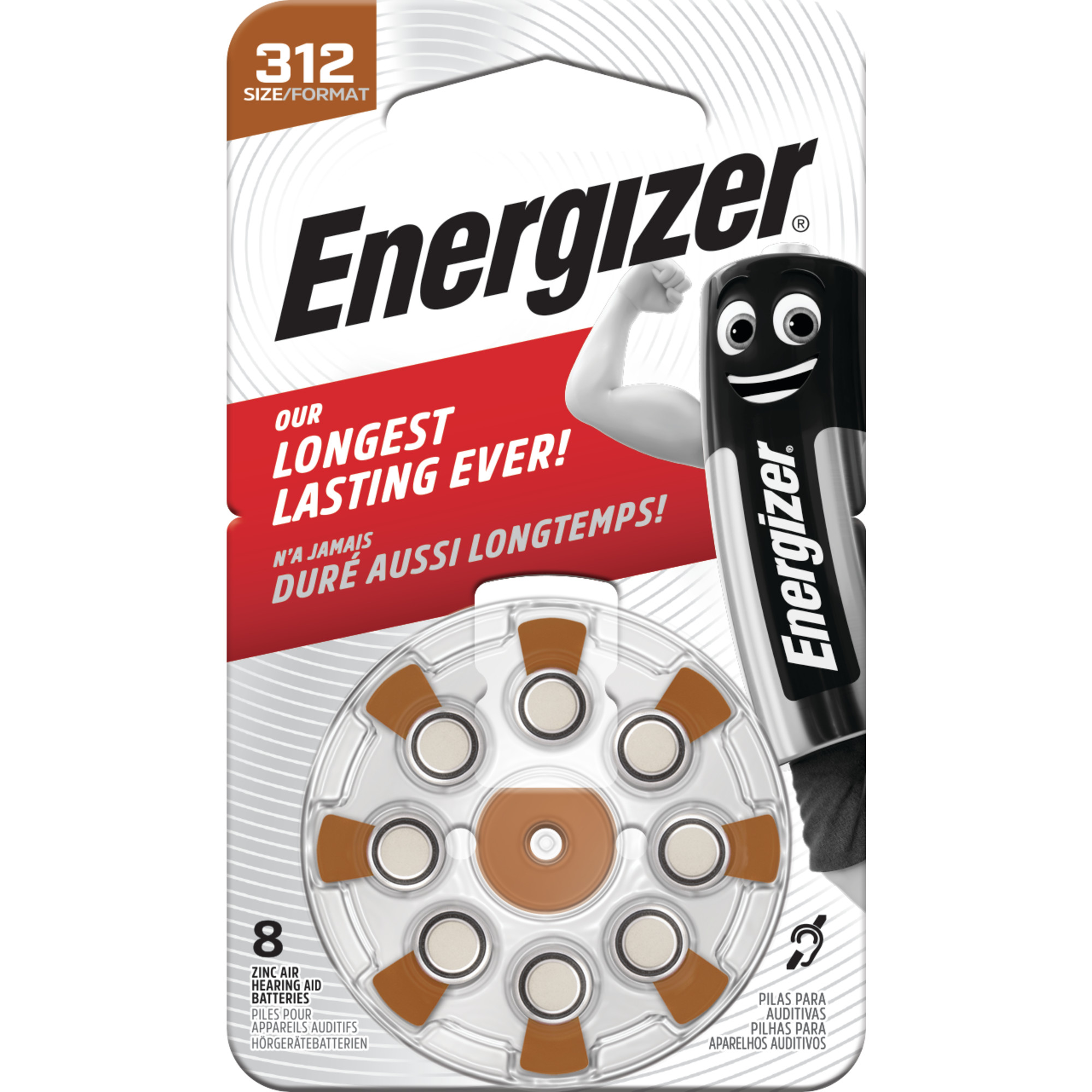 Energizer Hörgerätebatterie Zinc-Air ENR EZ Turn & Lock (312), 8 Stück