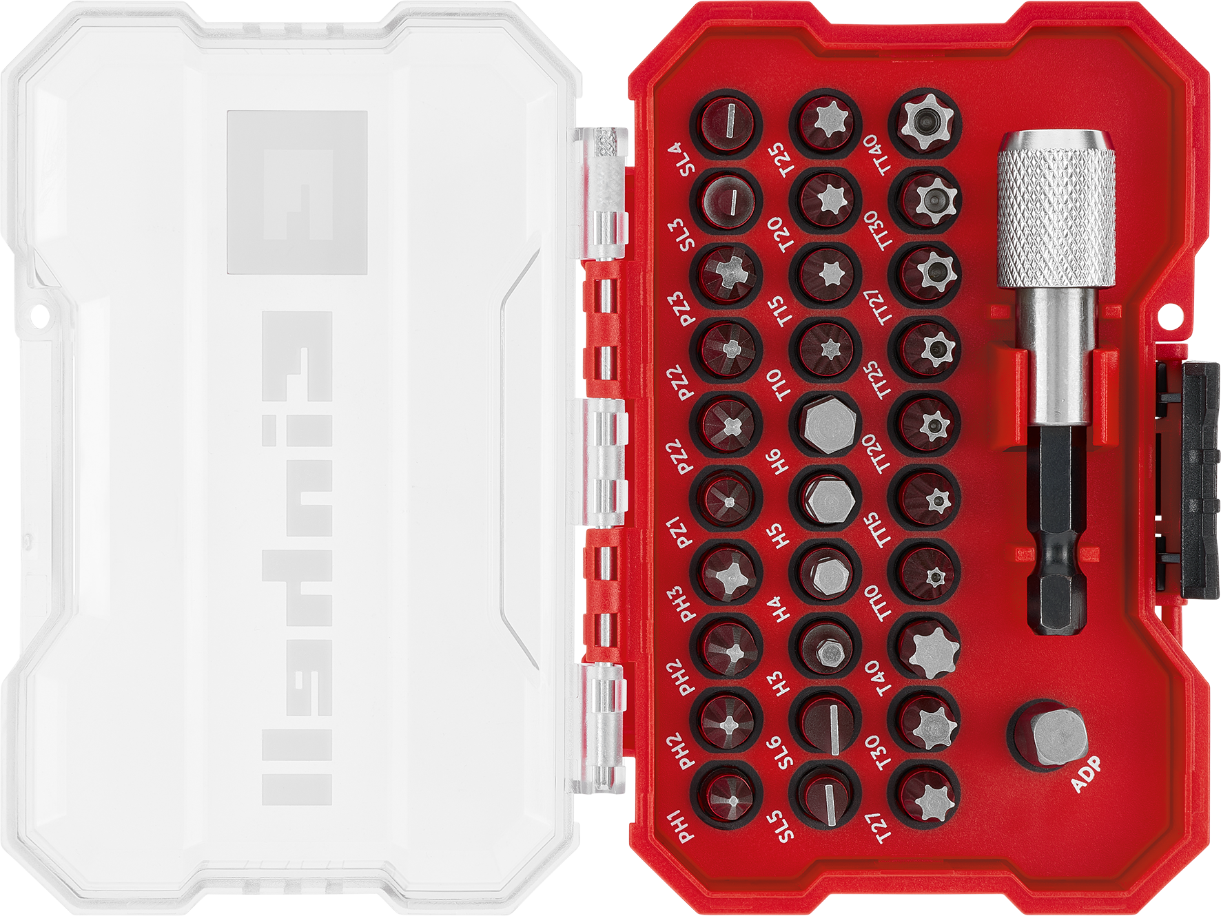 Einhell Bit-Set aus S2-Stahl mit Gürtelclip, XS-CASE, 32-tlg. Einhell Bit-Set aus S2-Stahl mit Gürtelclip, XS-CASE, 32-tlg.