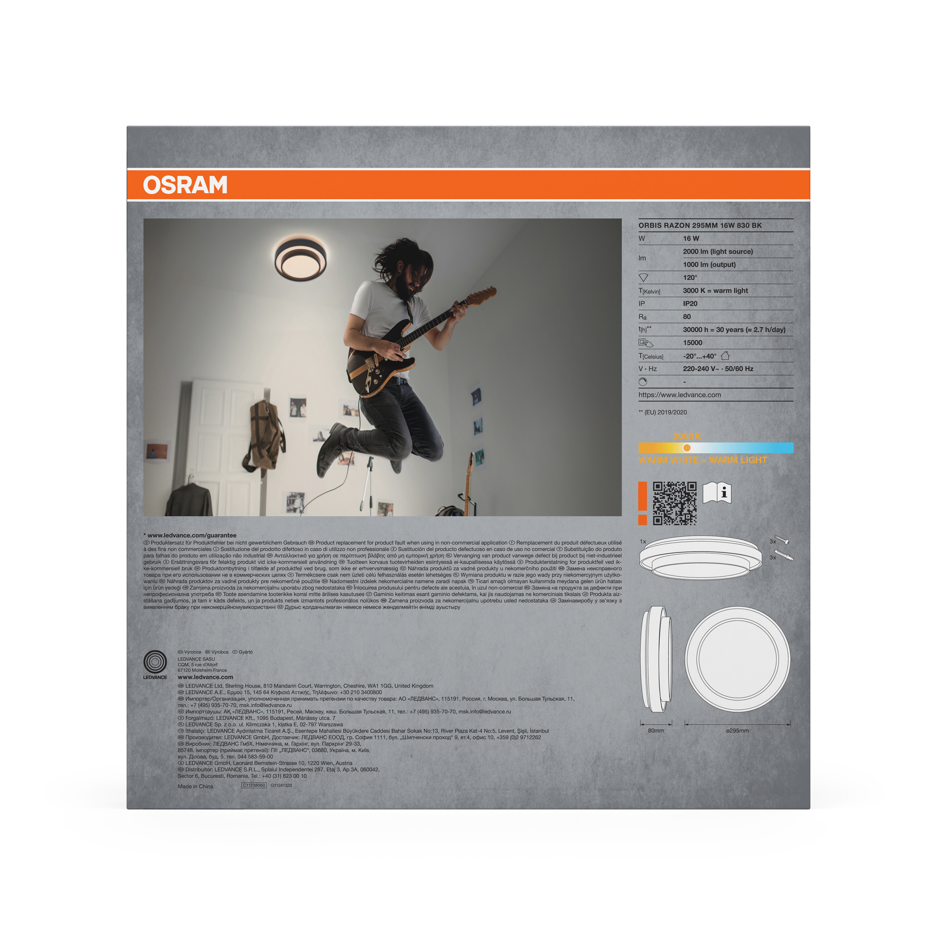 Osram Led Deckenleuchte "Orbis Razon", 295 mm, 16W, 830, schwarz