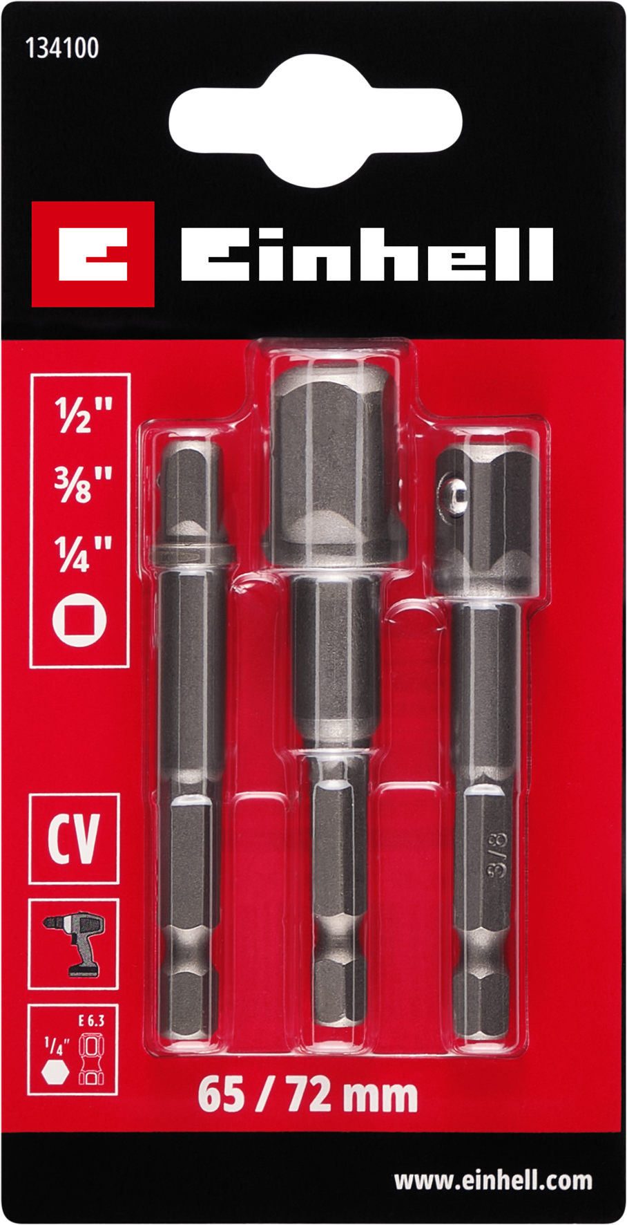 Einhell Adapter-Set, 3-tlg., 65 / 72 mm, 1/4” / 3/8” / 1/2” Einhell Adapter-Set, 3-tlg., 65 / 72 mm, 1/4” / 3/8” / 1/2”