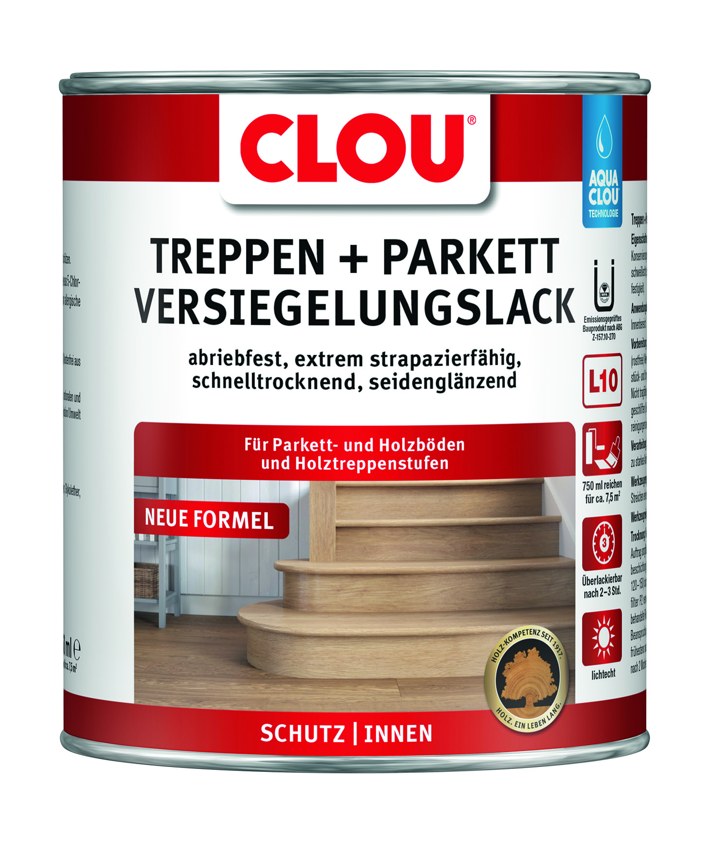 AQUA CLOU® Treppen- und Parkettversiegelungslack Seidenglänzend, 750 ml