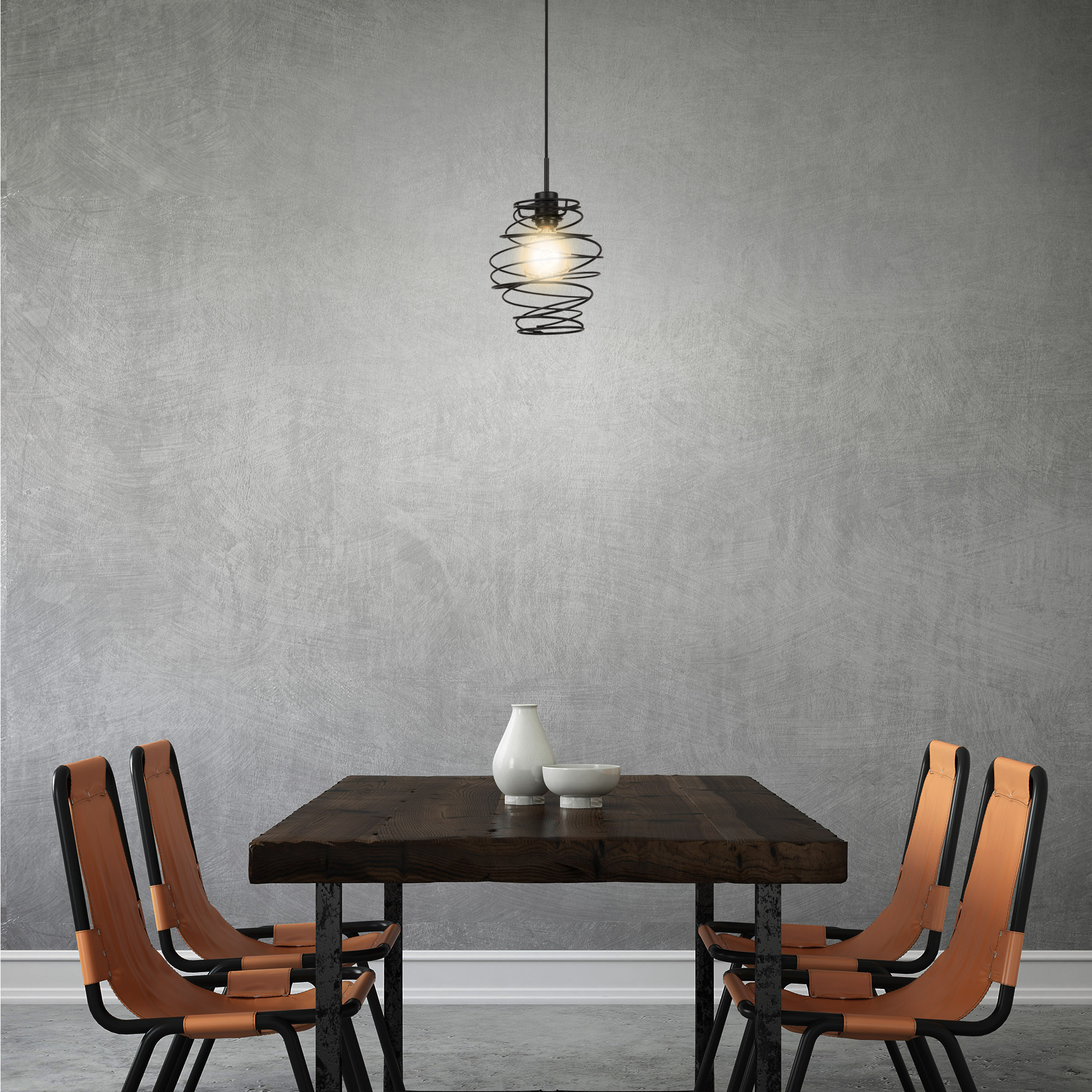 172355-1 BRILONER HÄNGELEUCHTE 1XE27 BLACK STEEL FEDERDESIGN