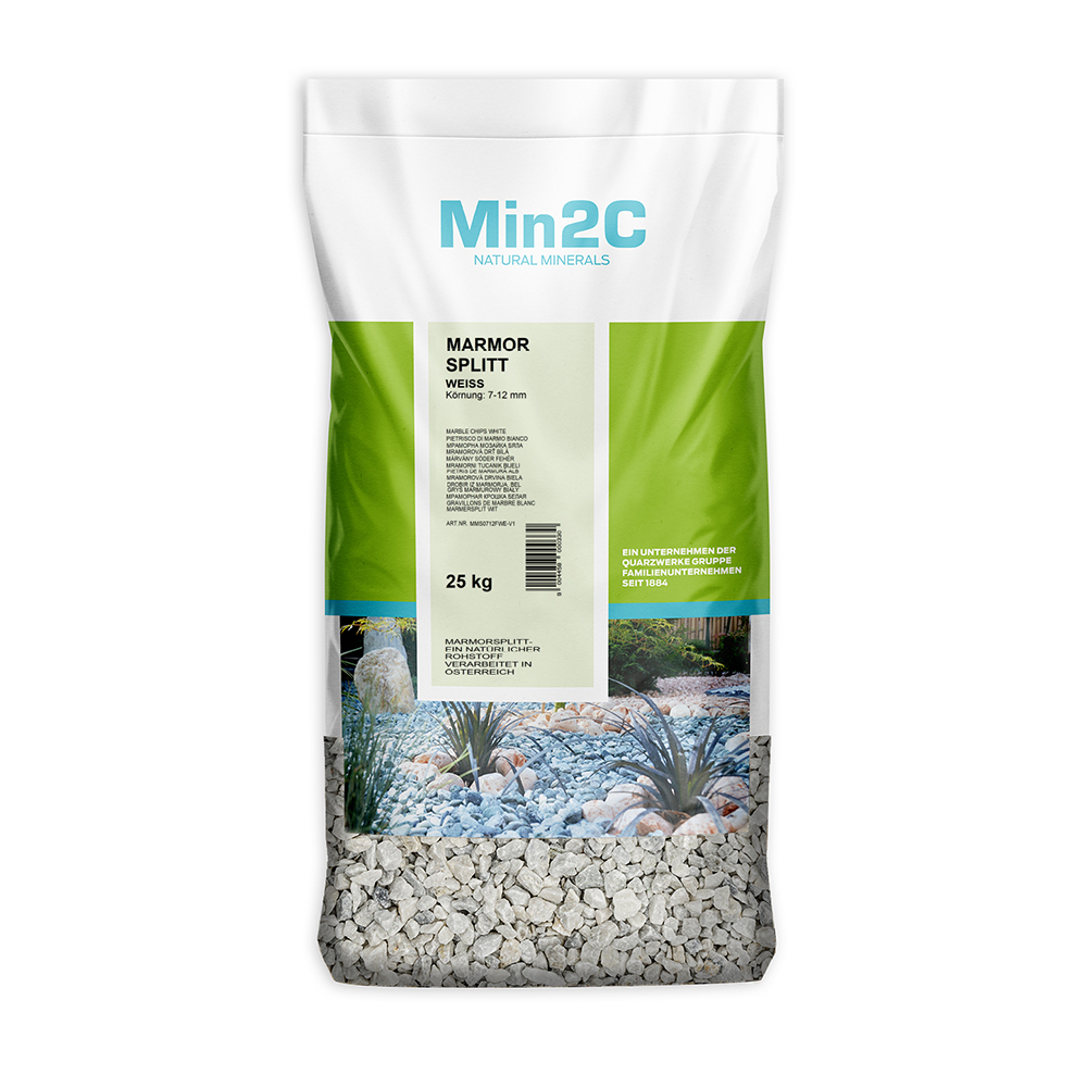 Min2C Marmorsplitt 7-12 mm, weiß, 25 kg  Min2C Marmorsplitt 7-12 mm, weiß, 25 kg