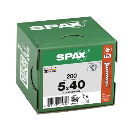 SPAX Universalschraube, 5 x 40 mm, Vollgewinde, Senkkopf, T20, 4CUT, WIROX - 1191010500403