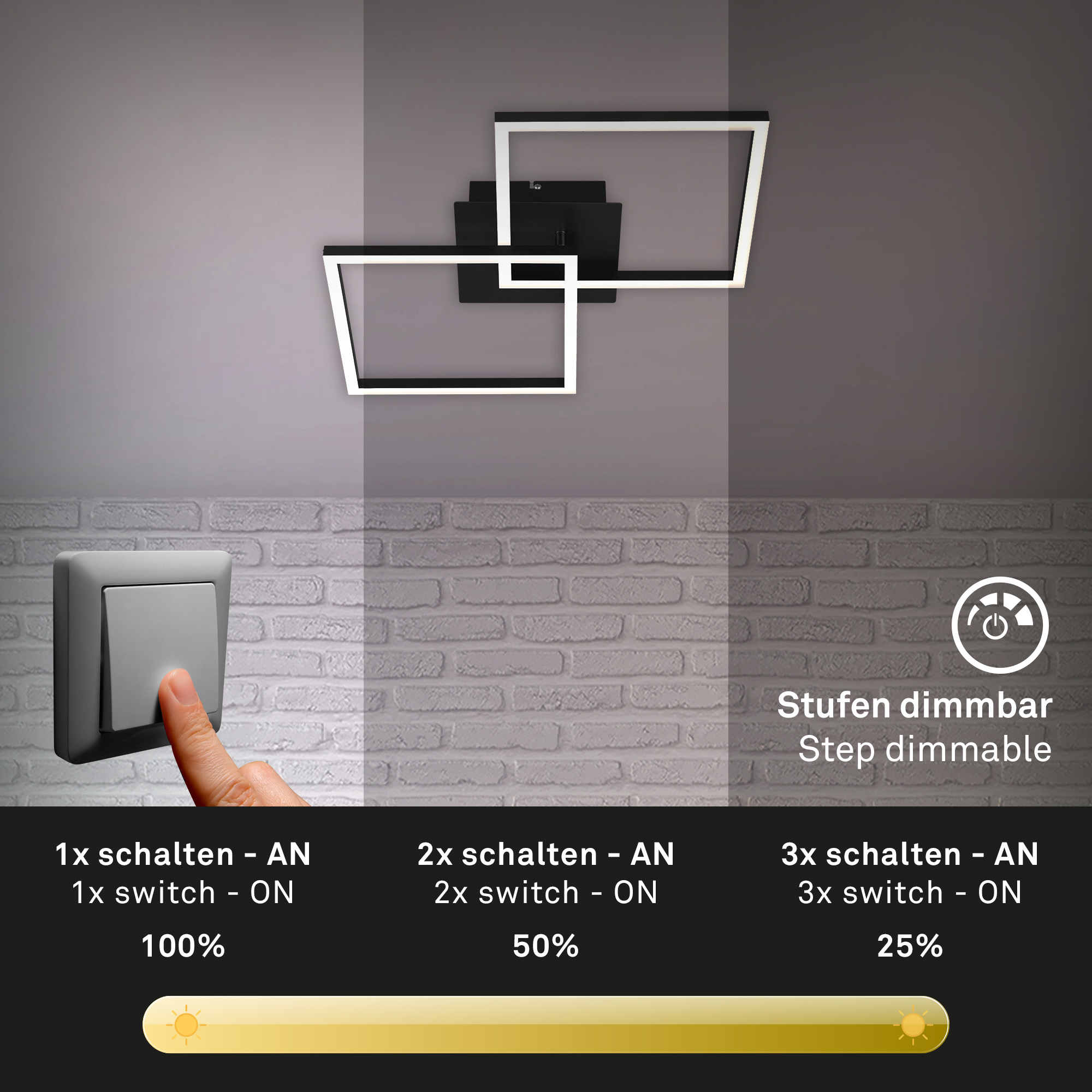 Briloner LED Deckenleuchte, 62 cm, schwarz
