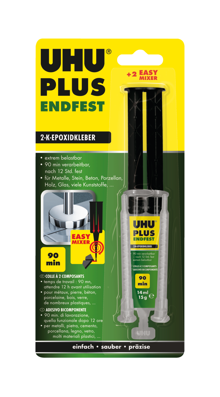 Uhu PLUS endfest 90 min Doppelkammerspritze, Infokarte Uhu PLUS endfest 90 min Doppelkammerspritze, Infokarte
