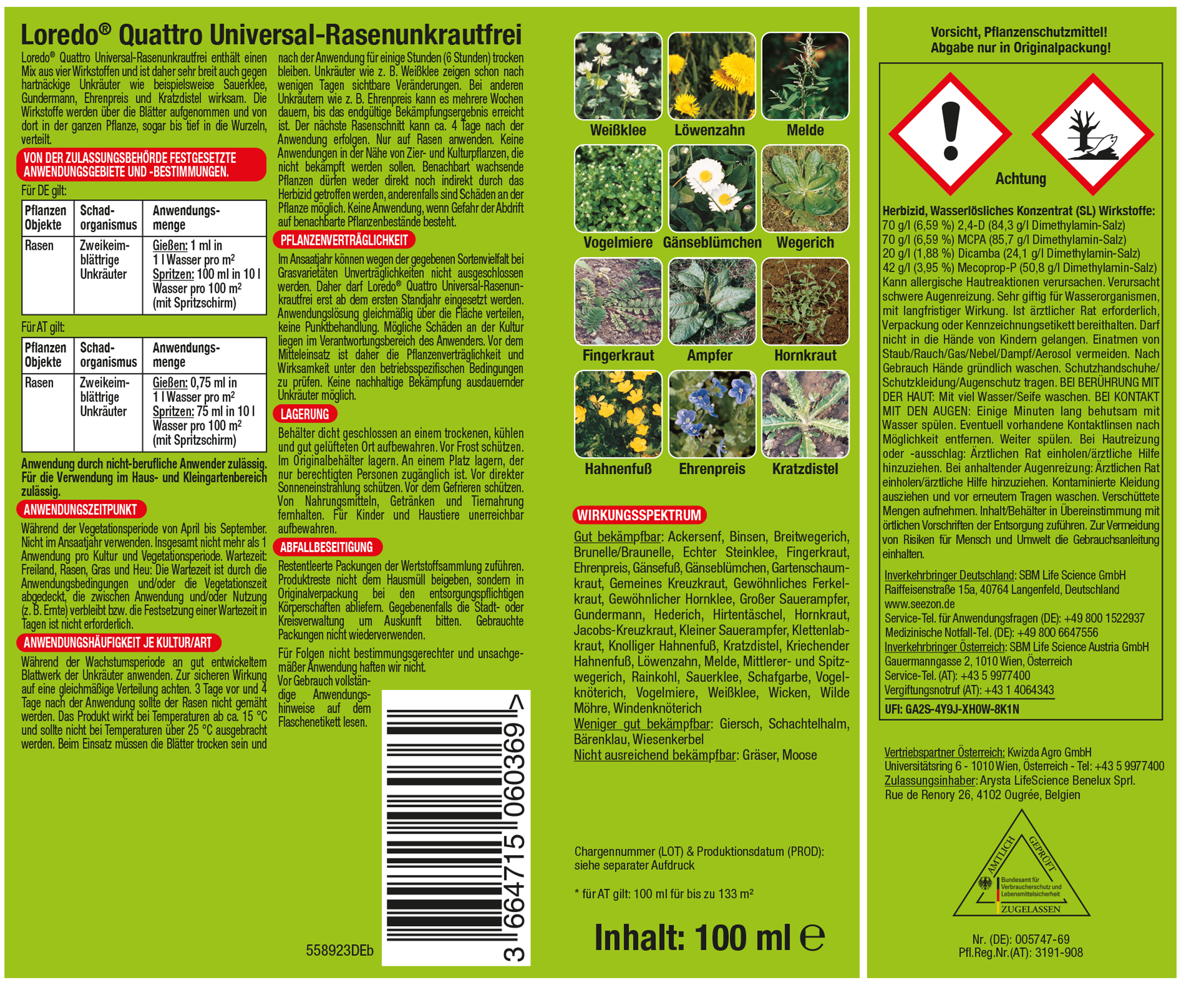 Protect Garden Loredo Quattro Universal-Rasenunkrautfrei, 100 ml Protect Garden Loredo Quattro Universal-Rasenunkrautfrei, 100 ml