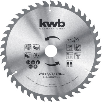 589359-100 Kwb Hartmetall-Baukreissägeblatt 250 x 30 mm