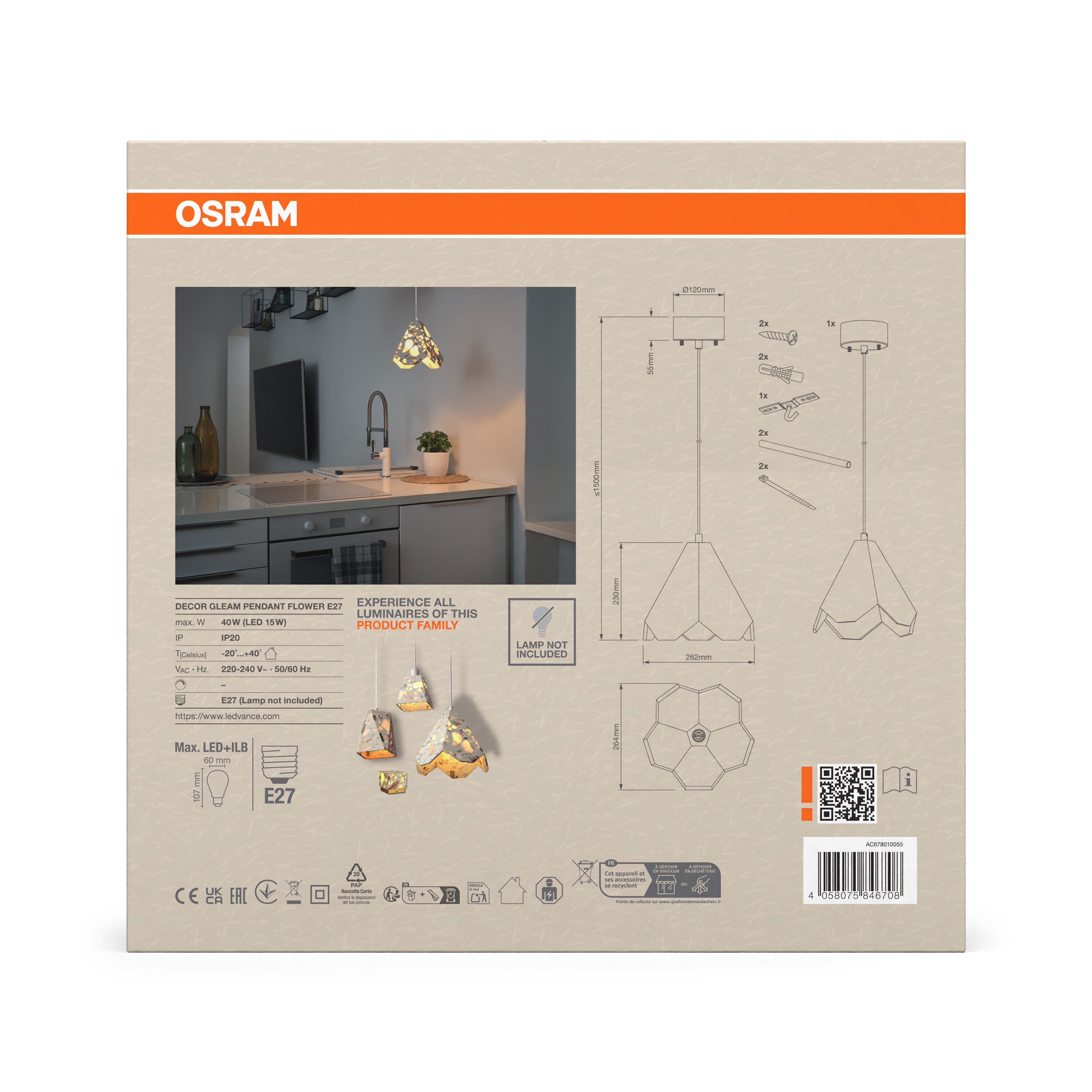 Osram DECOR Gleam Pendelleuchte Flower, E27, weiß