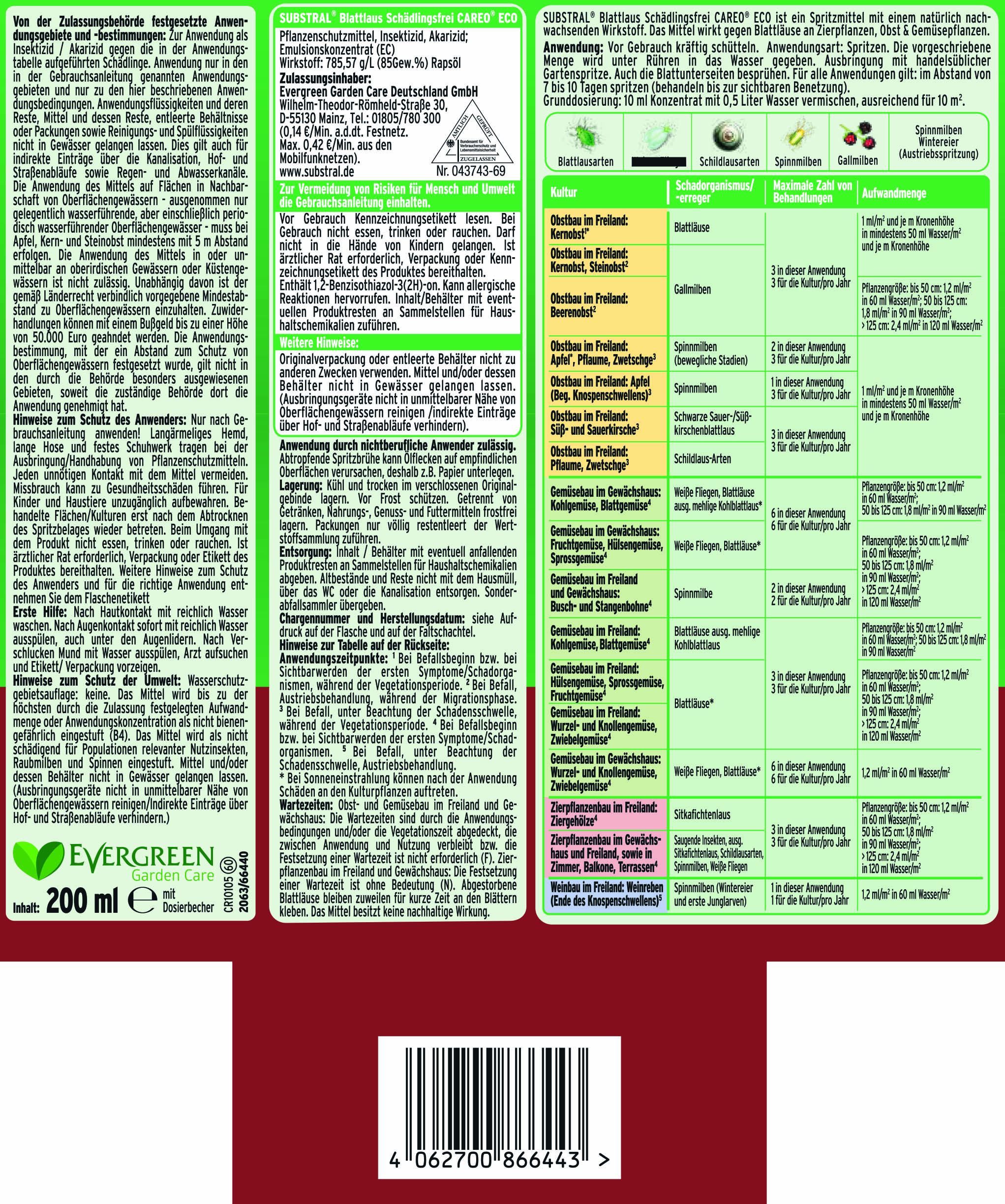 Substral Blattlaus Schädlingsfrei careo eco für 10l - 200 ml Substral Blattlaus Schädlingsfrei careo eco für 10l - 200 ml