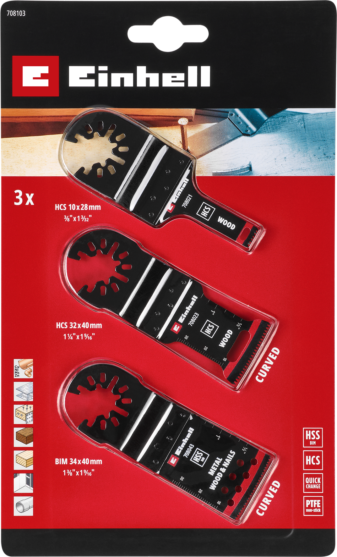 Einhell Multitool-Set mit Universalaufnahme für Holz und Metall, 3-tlg.