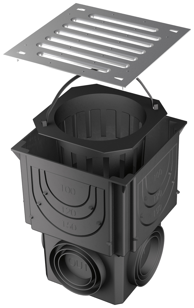 ACO RUG Self Hofablauf mit verzinktem Abdeckrost, 25 x 25 x 33 cm