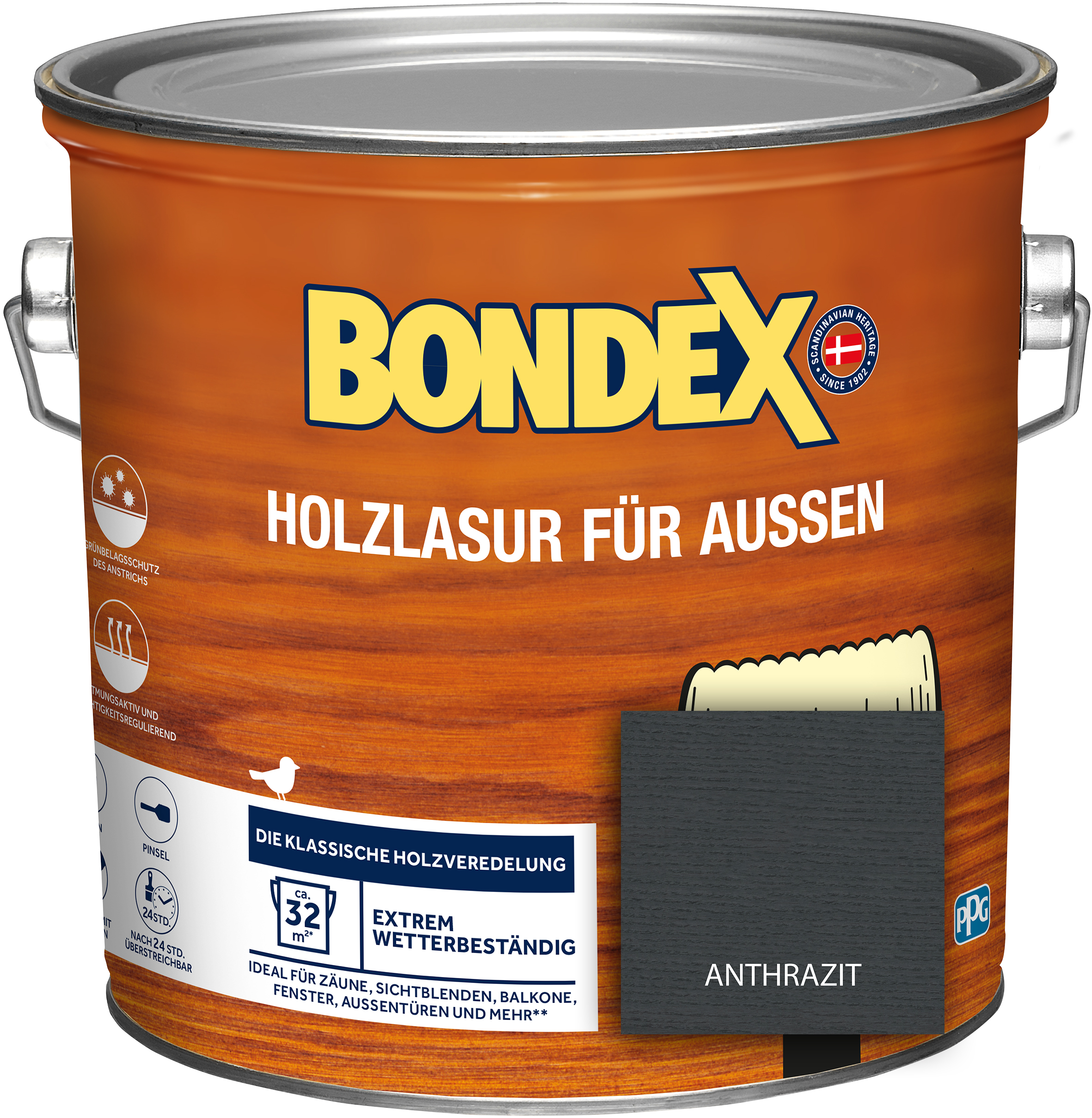 Bondex Holzlasur für außen, anthrazit, 2,5 l Bondex Holzlasur für außen, anthrazit, 2,5 l