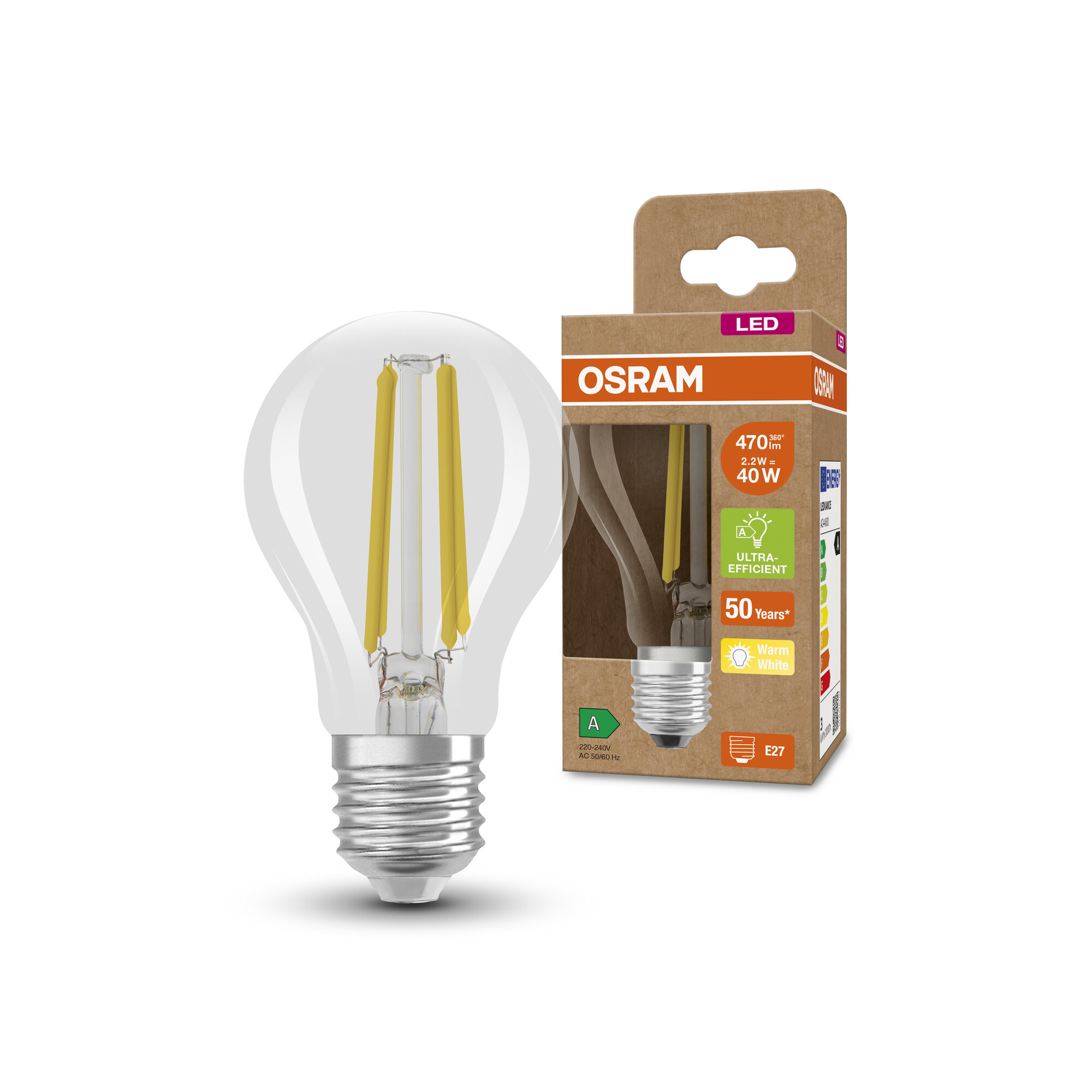 Osram Leuchtmittel Classic klar, warmweiß, E27