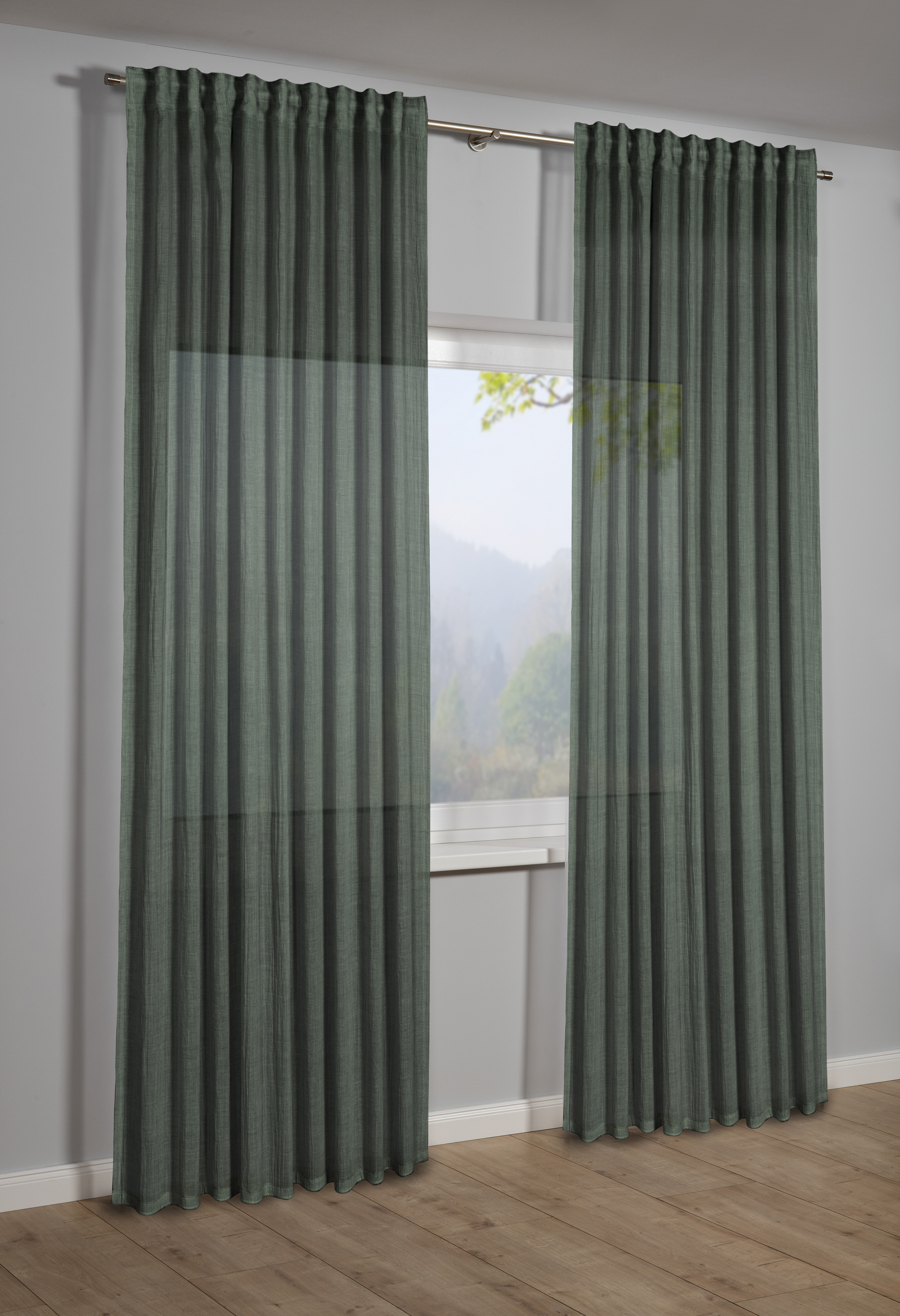 Sehlbach Schal mit Gardinenband dunkelgrün, 135 x 245 cm Sehlbach Schal mit Gardinenband dunkelgrün, 135 x 245 cm