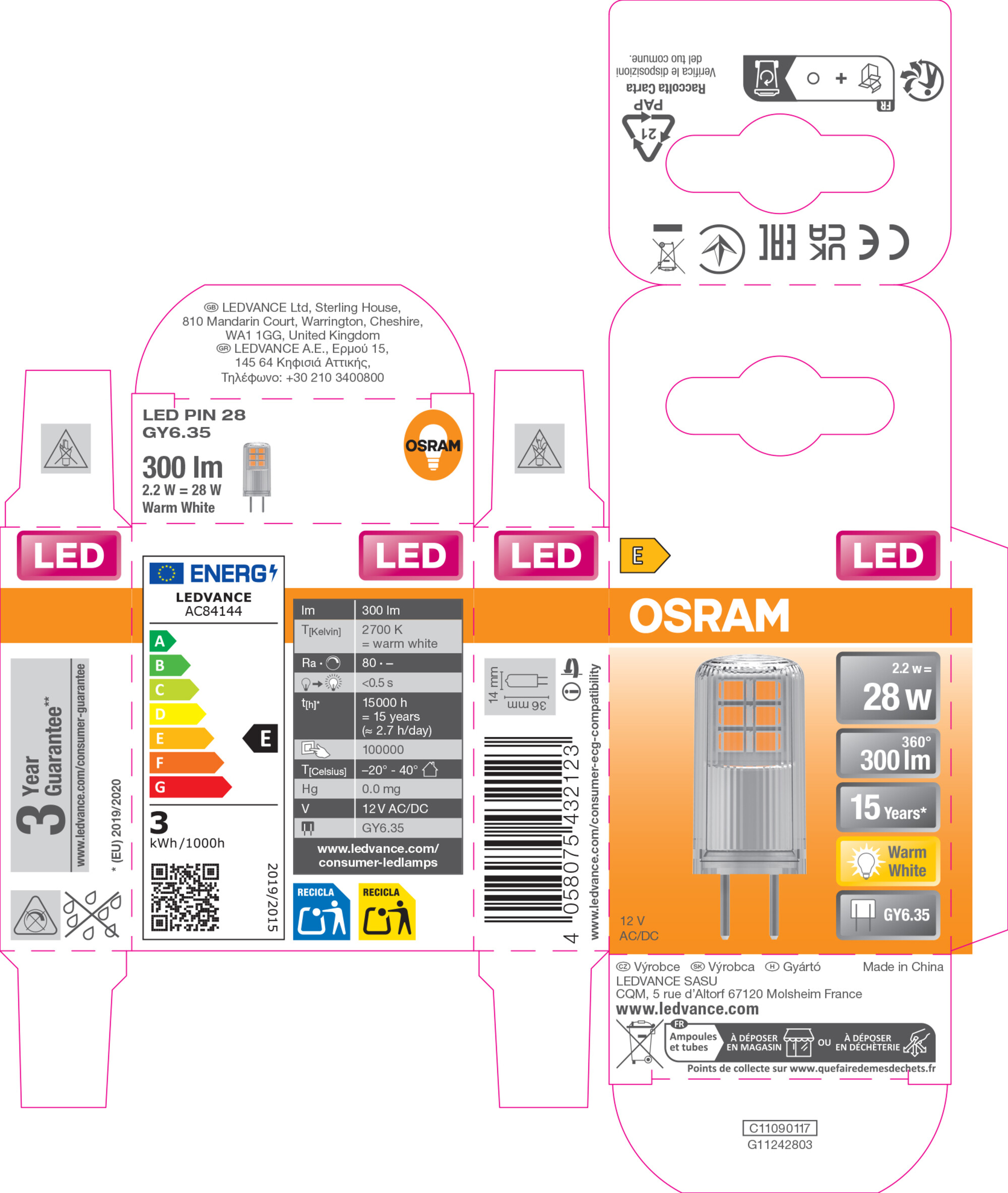 Osram LED Stiftsockellampe, warmweiß, klar, GY6.35
