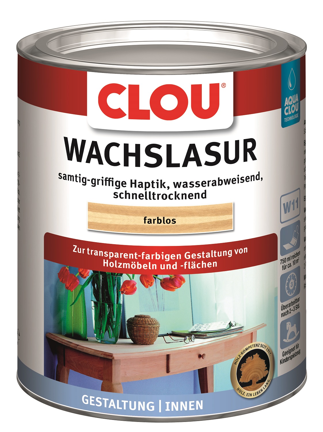 AQUA CLOU® Wachslasur Nr. 0 Farblos, 750 ml