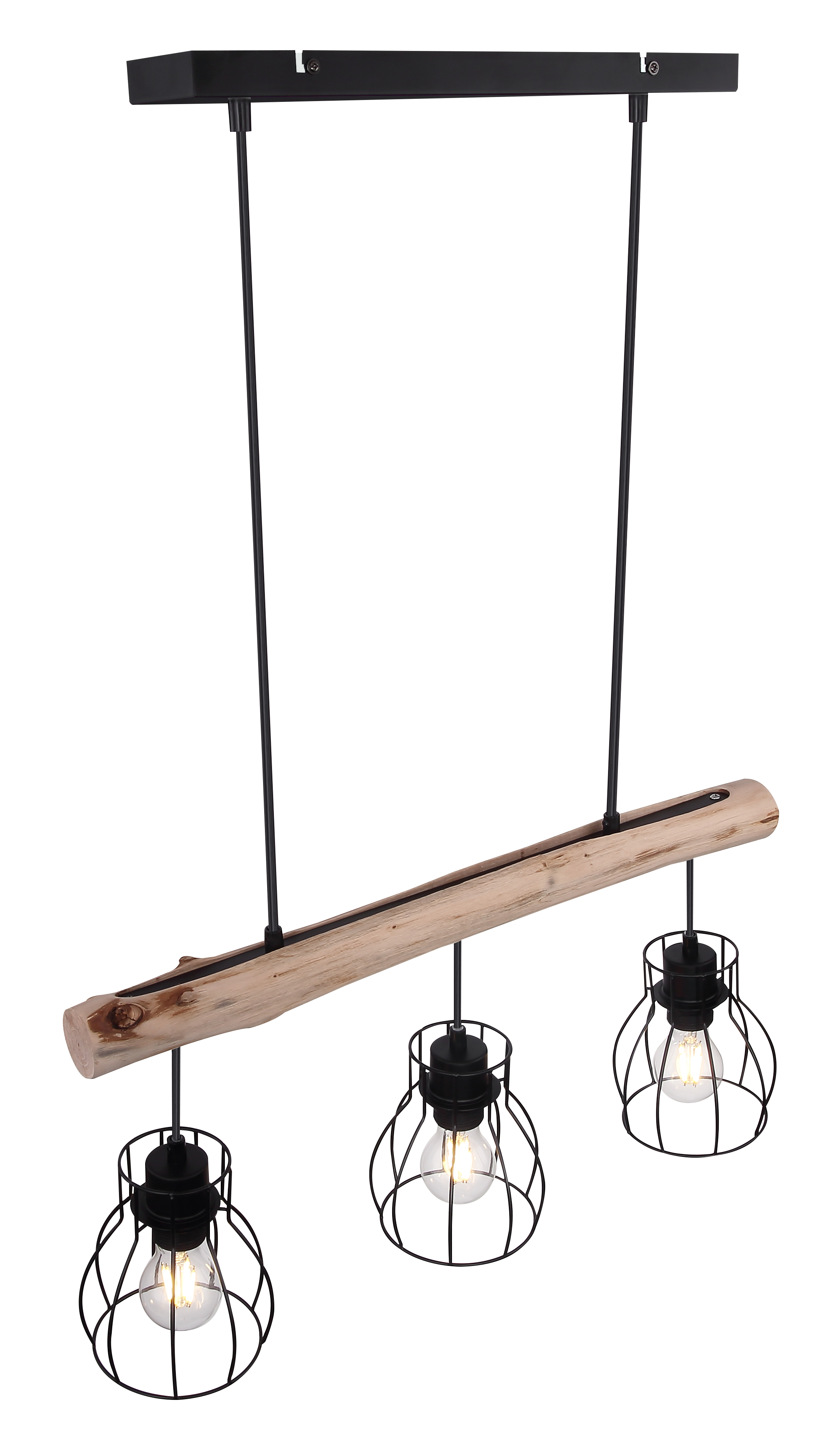 711955_f GLOBO HÄNGELEUCHTE 3XE27 METALL SCHWARZ/HOLZ