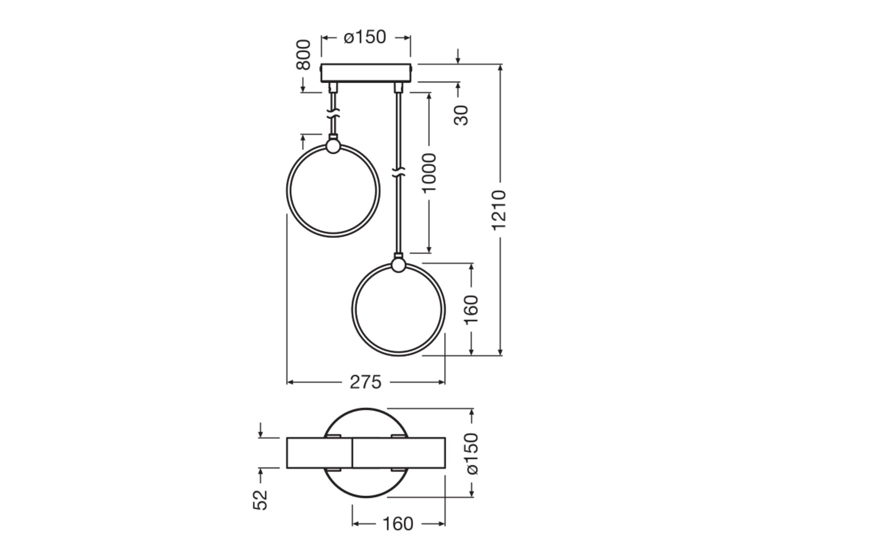 Osram Decor Runde Pendelleuchte, 2 Pendel, 14W, schwarz