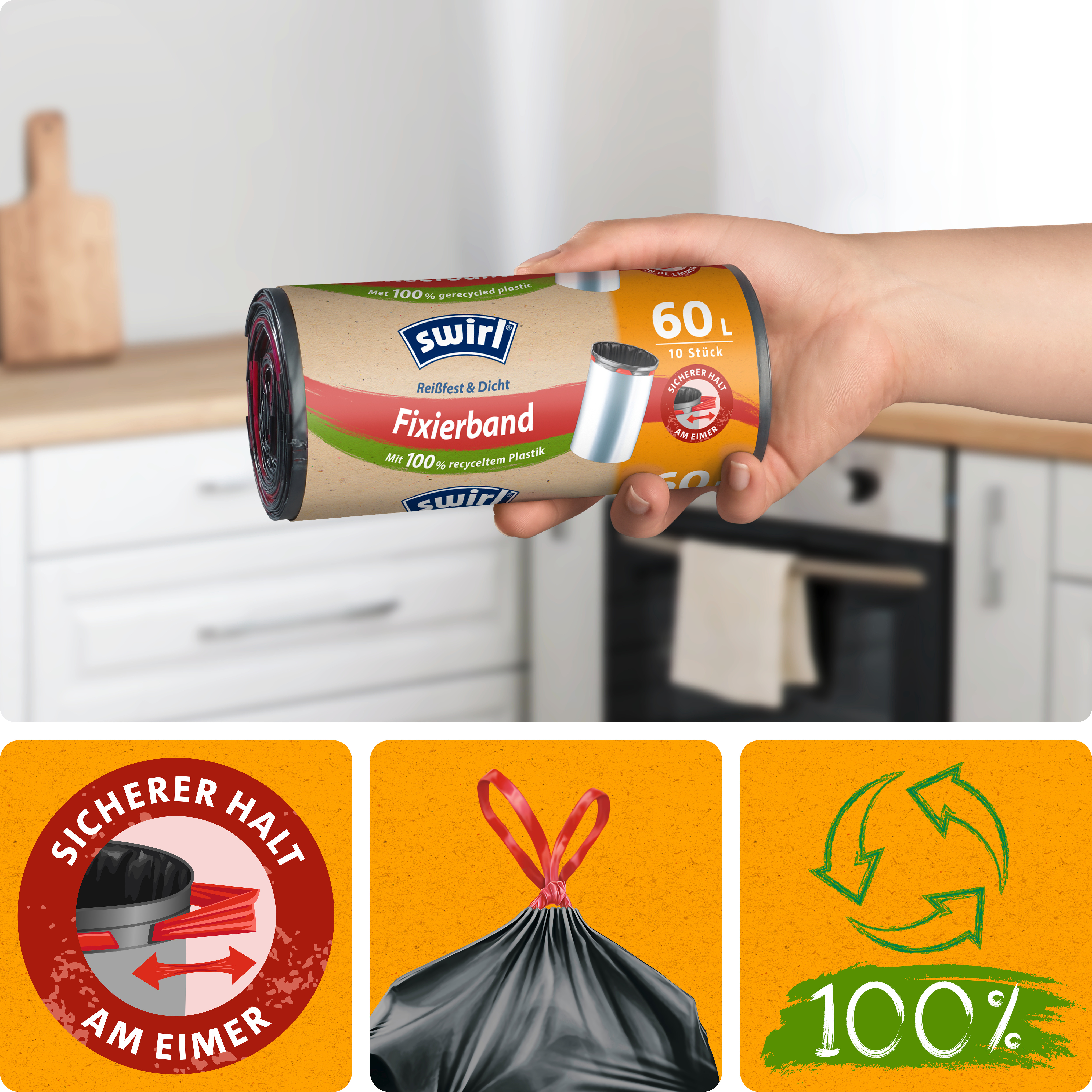 Swirl® Fixierband-Müllbeutel, 60 l Swirl® Fixierband-Müllbeutel, 60 l