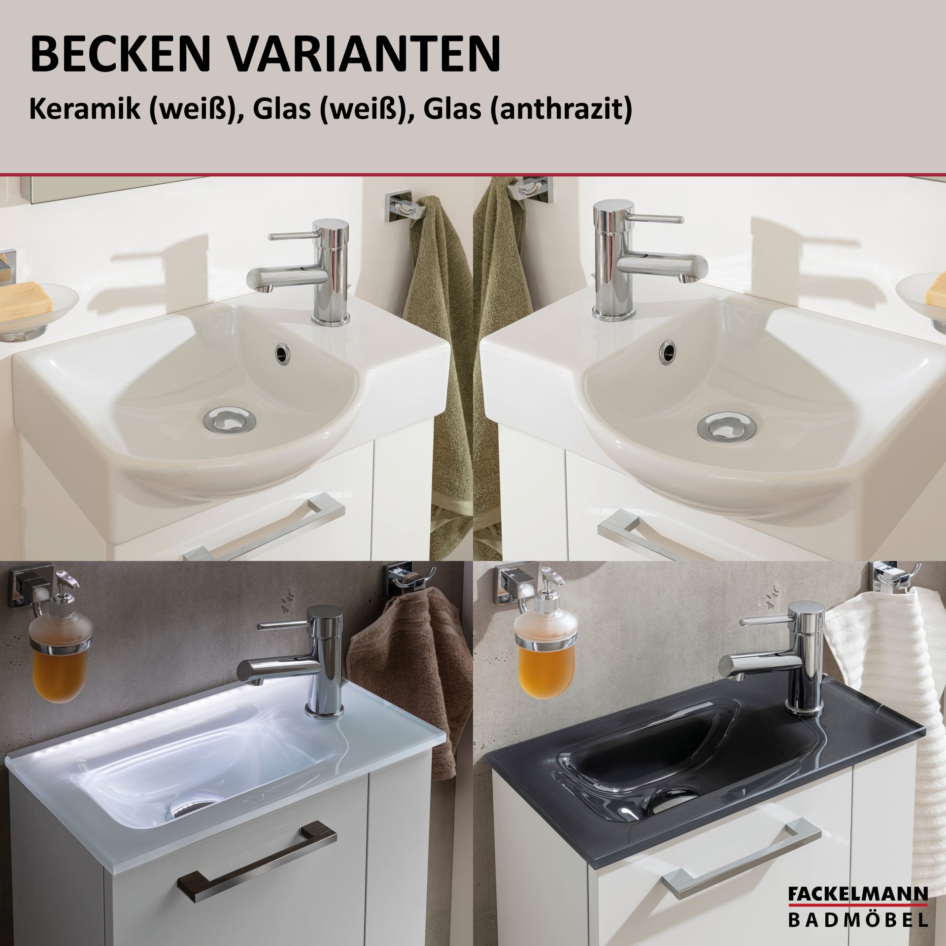 Fackelmann SBC Mini-Waschtischunterschrank 45, 440 x 600 x 243 mm, Anthrazit-Hochglanz