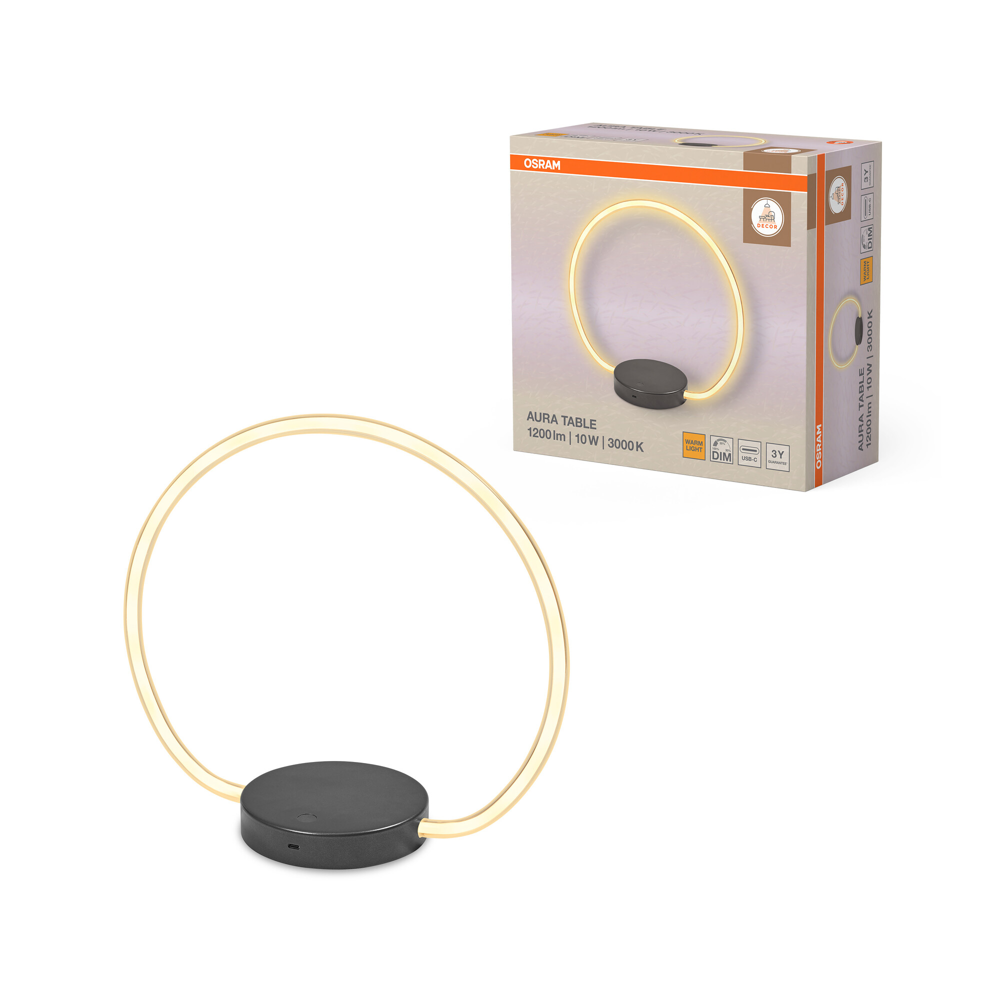 Osram Decor Aura Tischleuchte, 10W, Touch dimmbar, USB