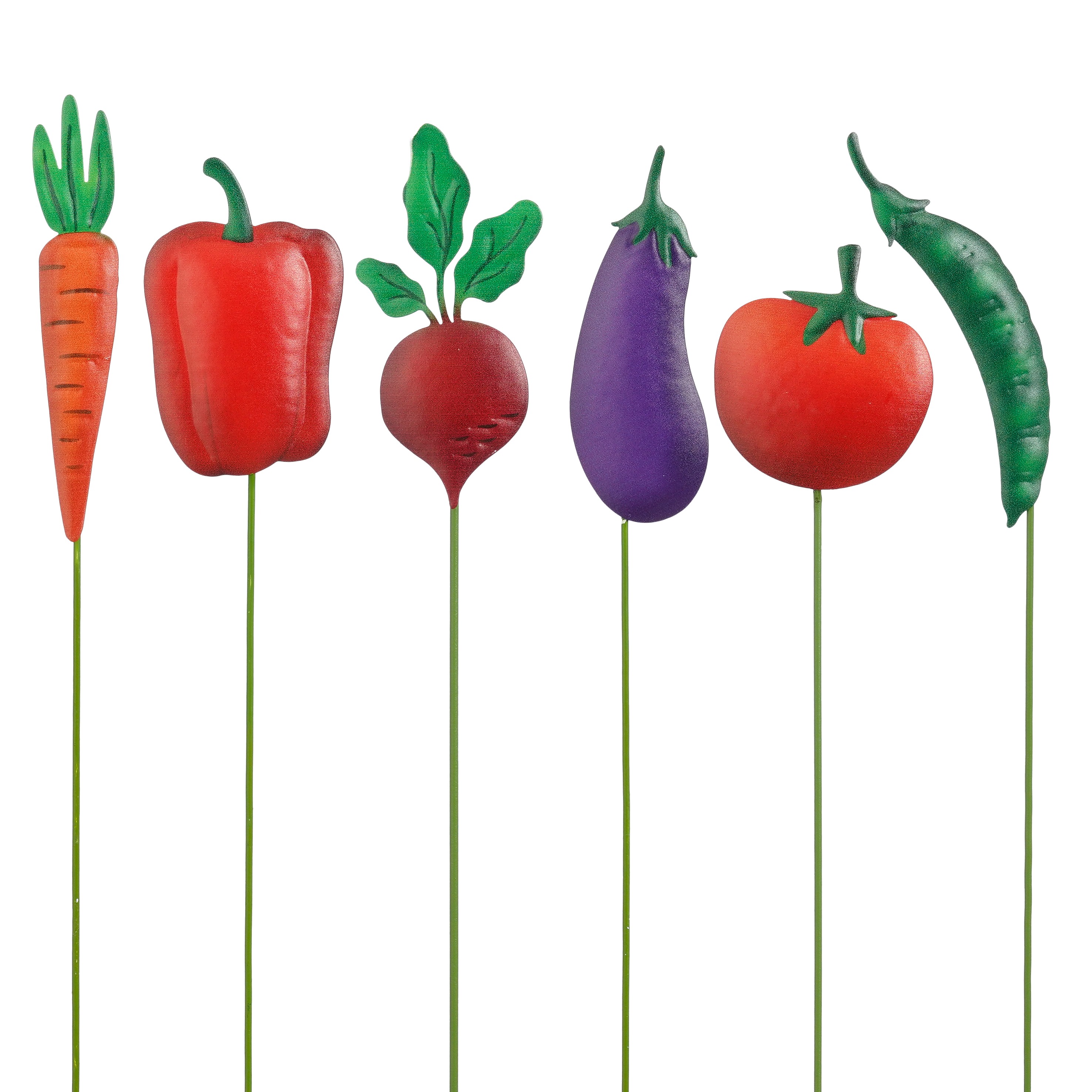 Mica Decorations Gartenstecker vegetable, violett/grün/orange/rot, Sortiment 6, L4 x B0,5 x H40,5 cm